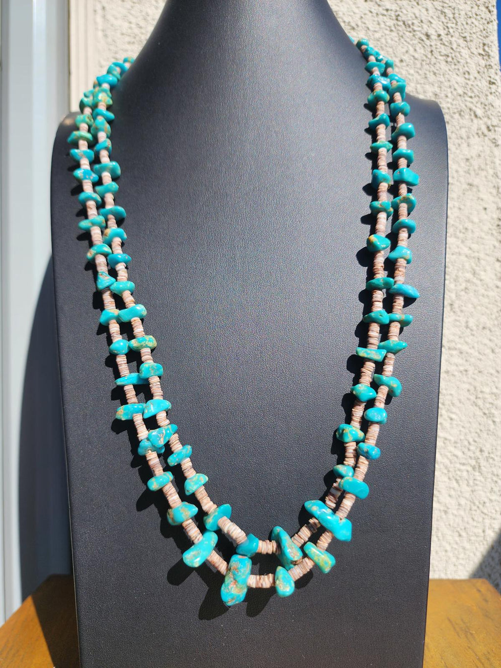 Native American Turquoise Heishi Necklace 2 Strand Sleeping Beauty Kingman 82g