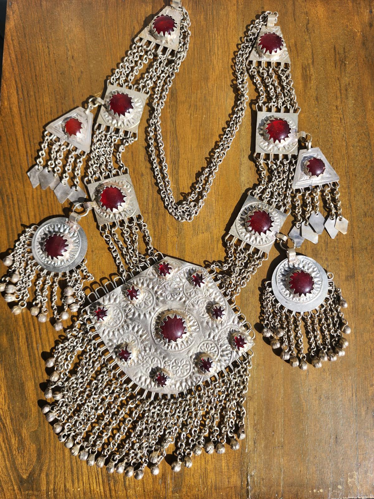 Vintage Turkmen Tribal Silver Carnelian Necklace 344g 11 Pendants Afghan Kuchi