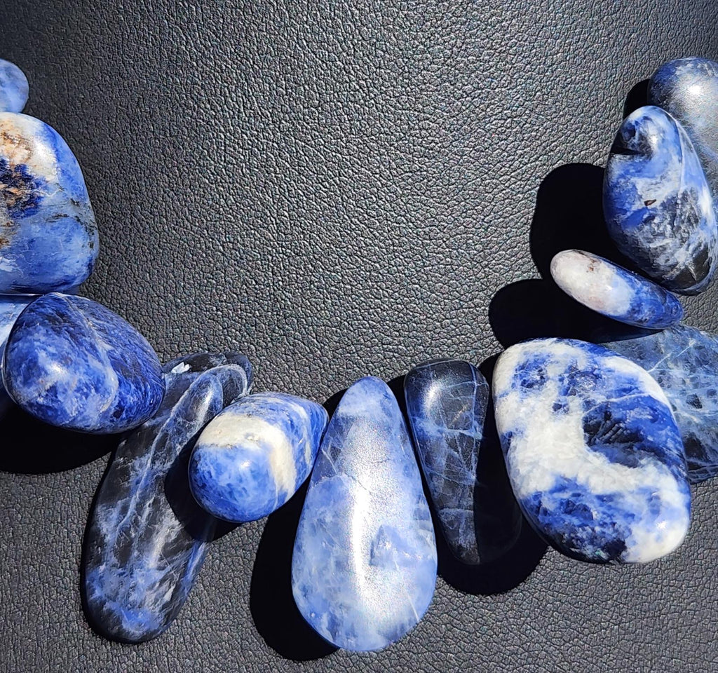 Chunky Sodalite Gemstone Necklace Blue Natural Stone Artisan Toggle Clasp