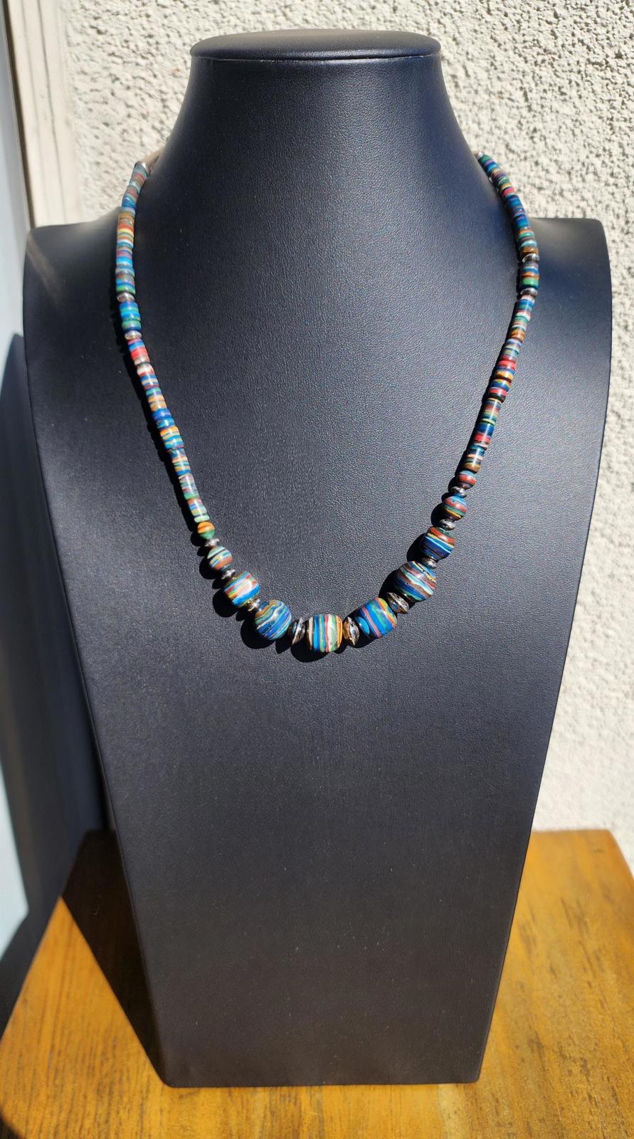 Running Bear Signed Sterling Rainbow Calsilica Bead Necklace Navajo Pearls 22in