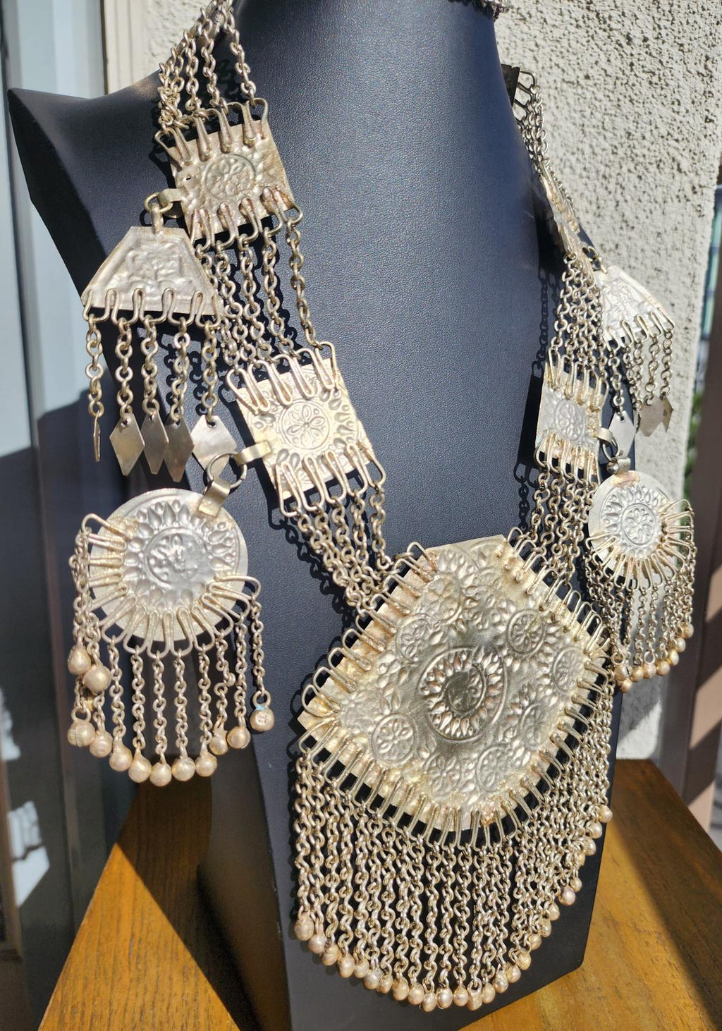 Vintage Turkmen Tribal Silver Carnelian Necklace 344g 11 Pendants Afghan Kuchi