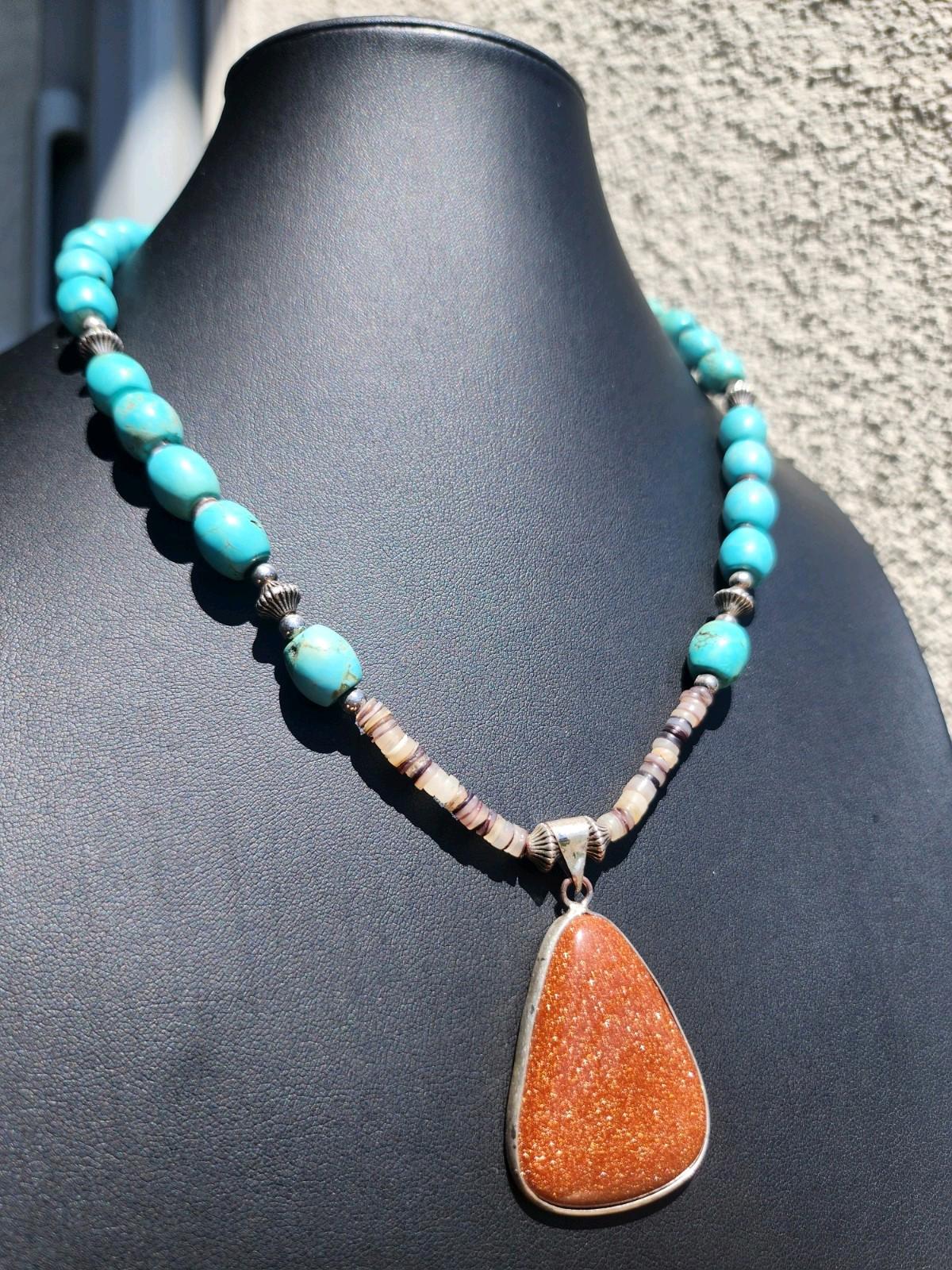 Genuine Turquoise Necklace | Goldstone Pendant | Southwest/Native American Style