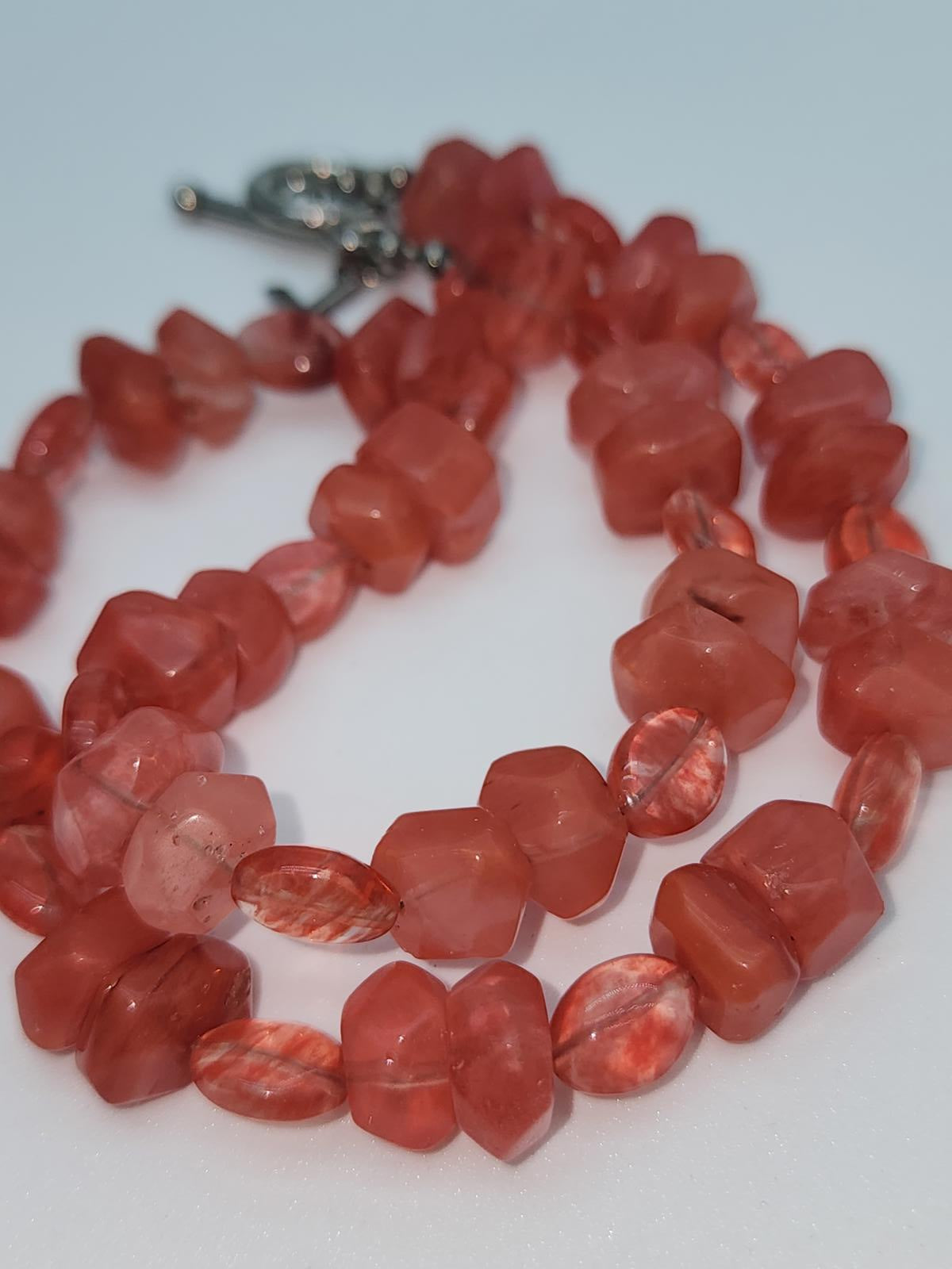 Cherry or Strawberry Quartz 925 Silver Necklace Dainty Pink Gemstone Jewelry