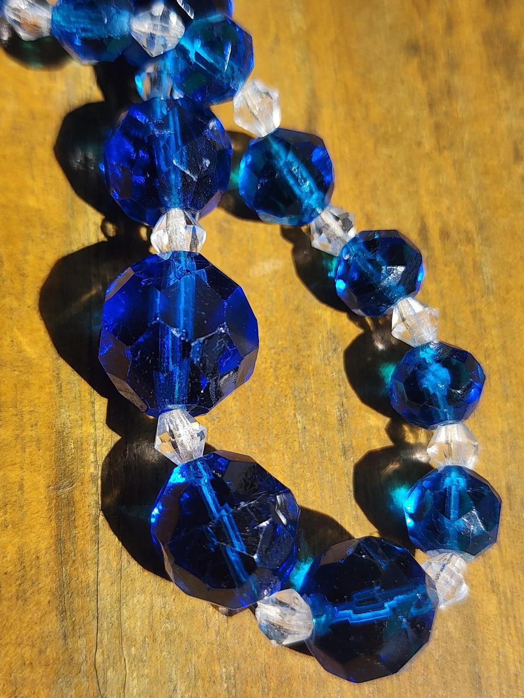 Vintage Cobalt Blue Uranium Czech Glass Necklace: Czechoslovakia Marked Clasp
