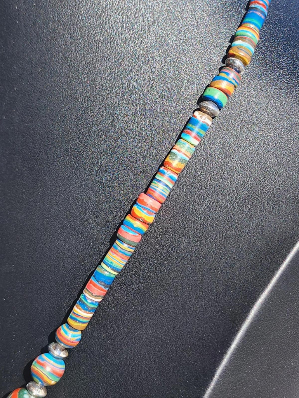 Running Bear Signed Sterling Rainbow Calsilica Bead Necklace Navajo Pearls 22in
