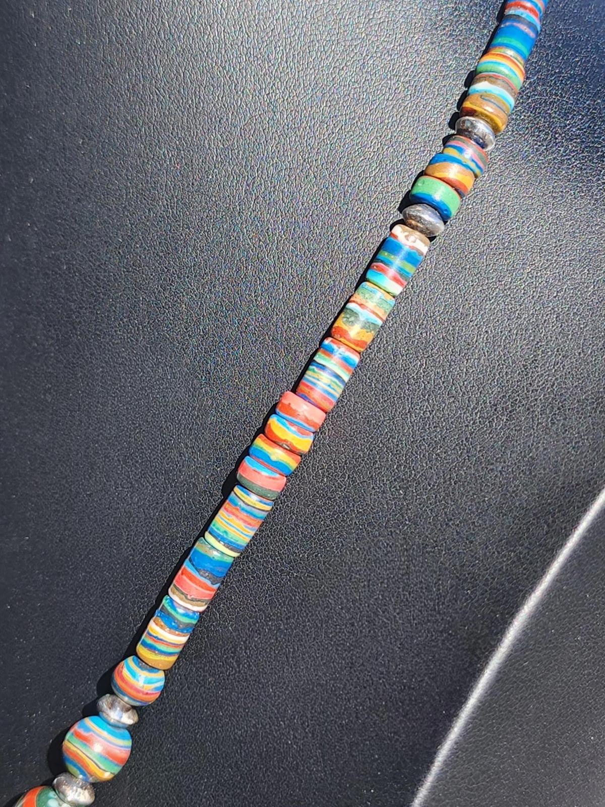 Running Bear Signed Sterling Rainbow Calsilica Bead Necklace Navajo Pearls 22in