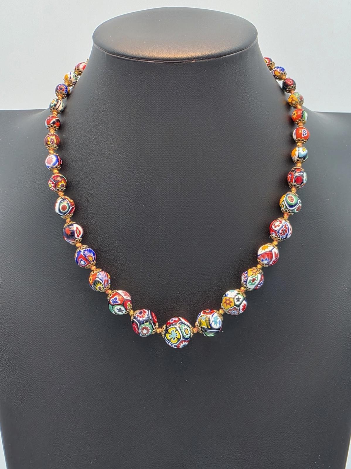 Vintage Murano Millefiori Venetian Glass Necklace Ercole Moretti Italian Art