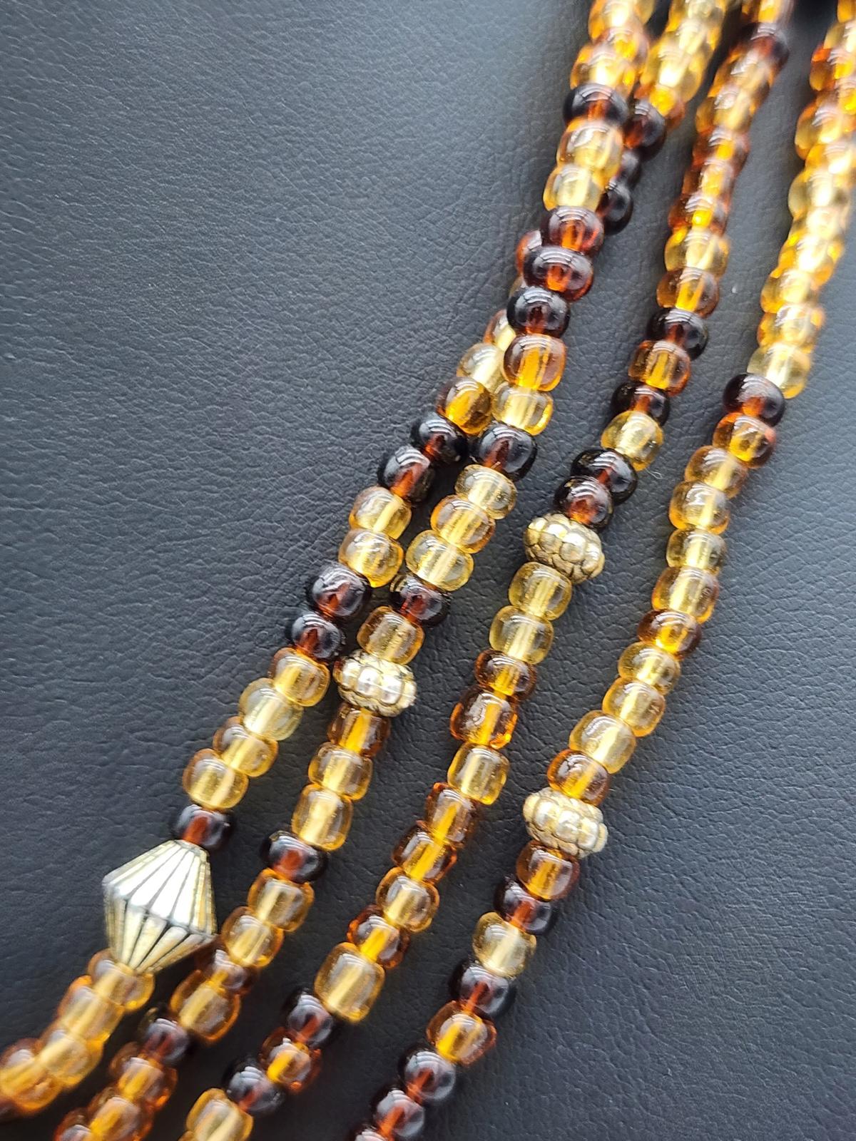 Amber Glass Necklace 41" Cognac Honey Multistrand Opera Length Beads Boho