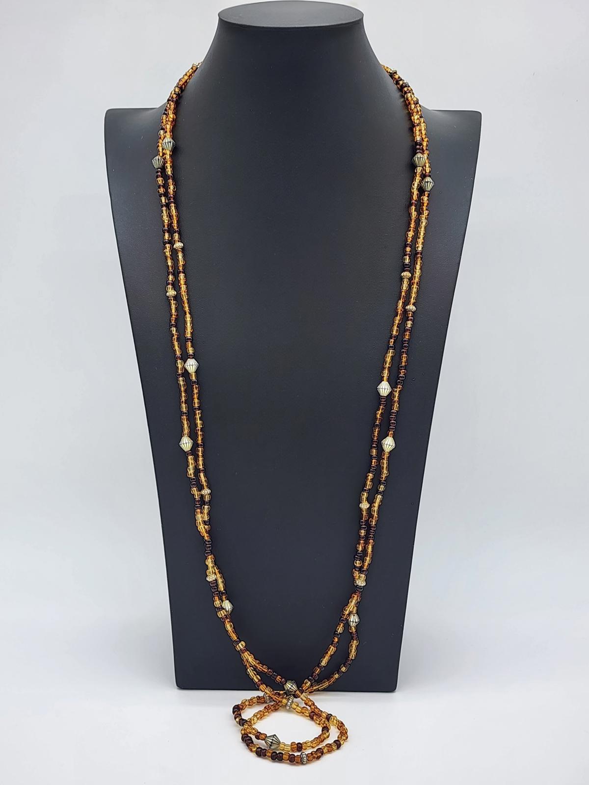 Amber Glass Necklace 41" Cognac Honey Multistrand Opera Length Beads Boho