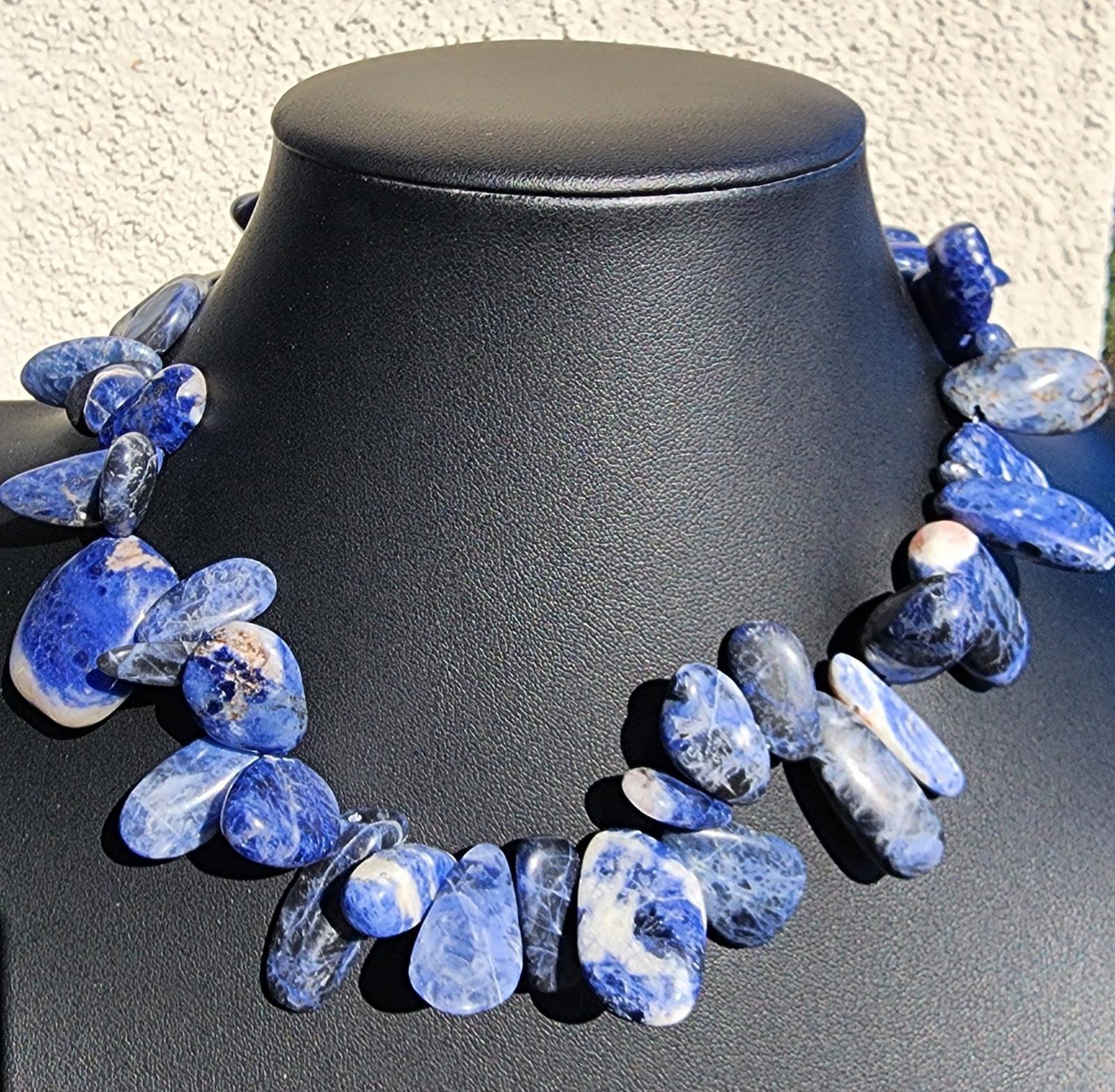 Chunky Sodalite Gemstone Necklace Blue Natural Stone Artisan Toggle Clasp