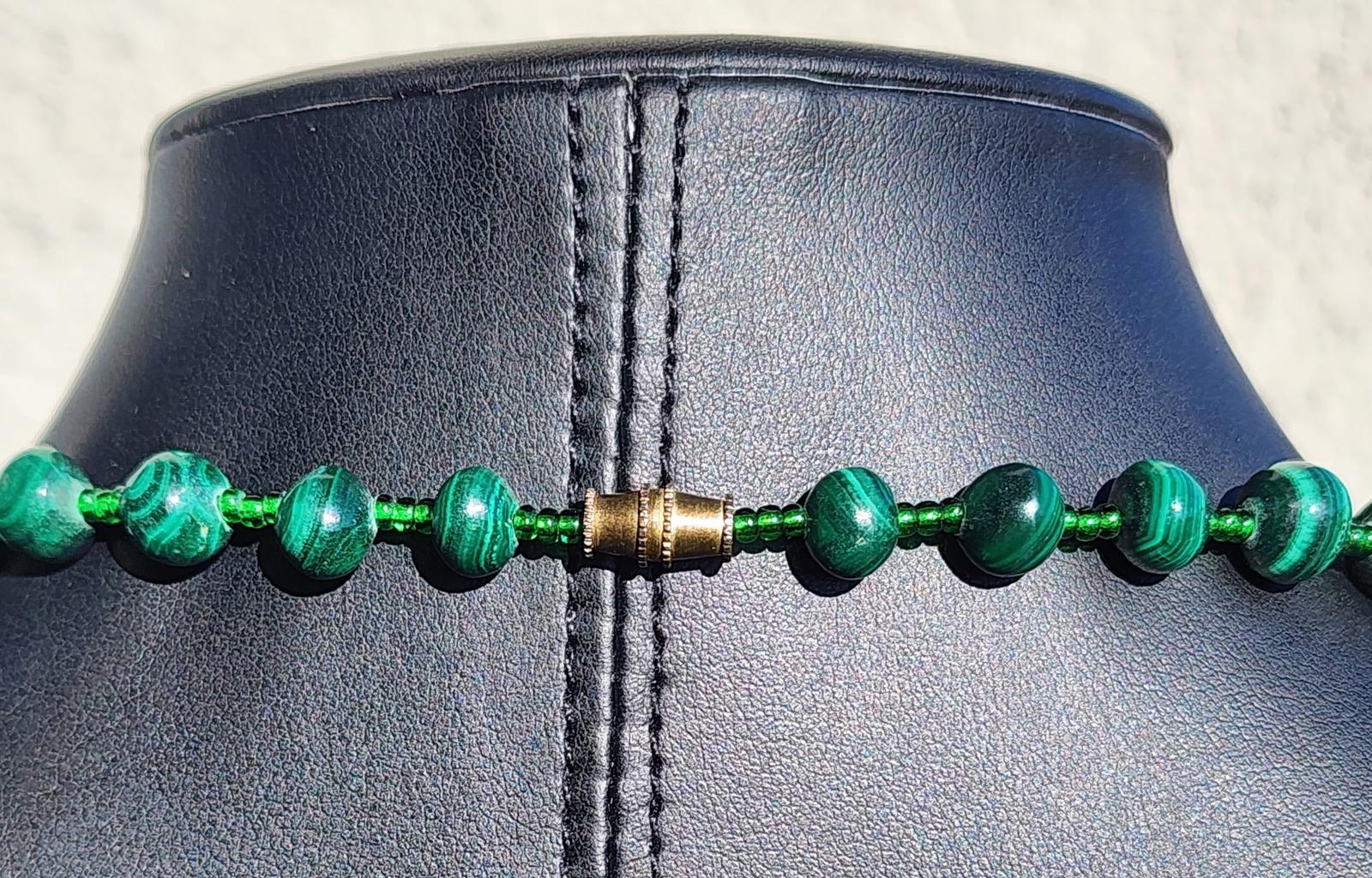Vtg Natural Malachite Graduated Bead Necklace Deep Emerald Swirling Pattern 100g