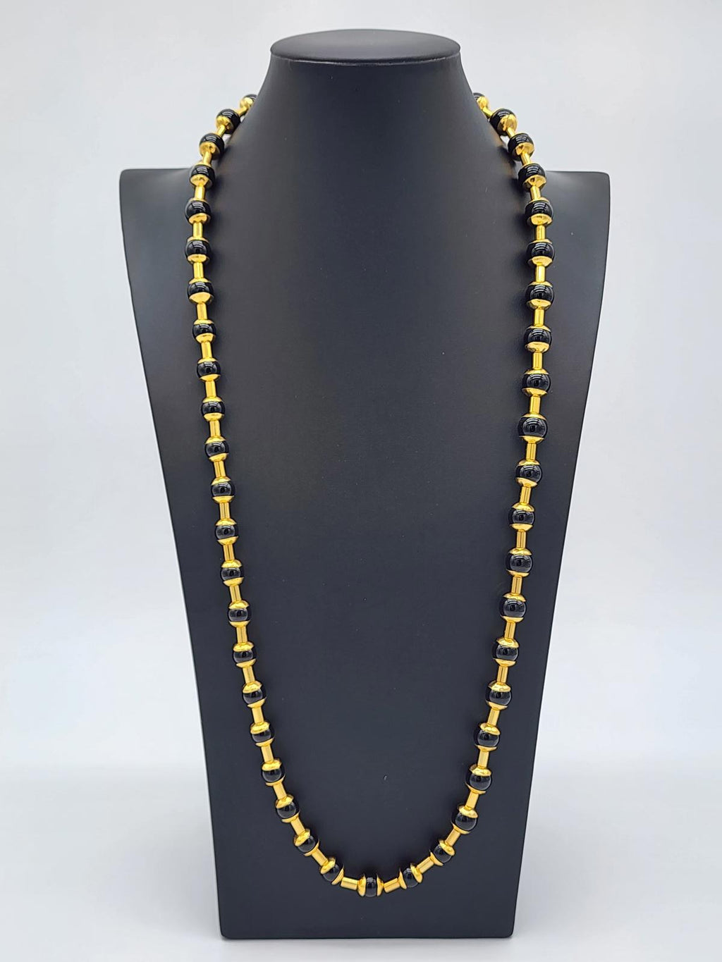 Vintage MMA Met Museum Gold Tone Black Onyx or Glass Bead Necklace Ancient Style
