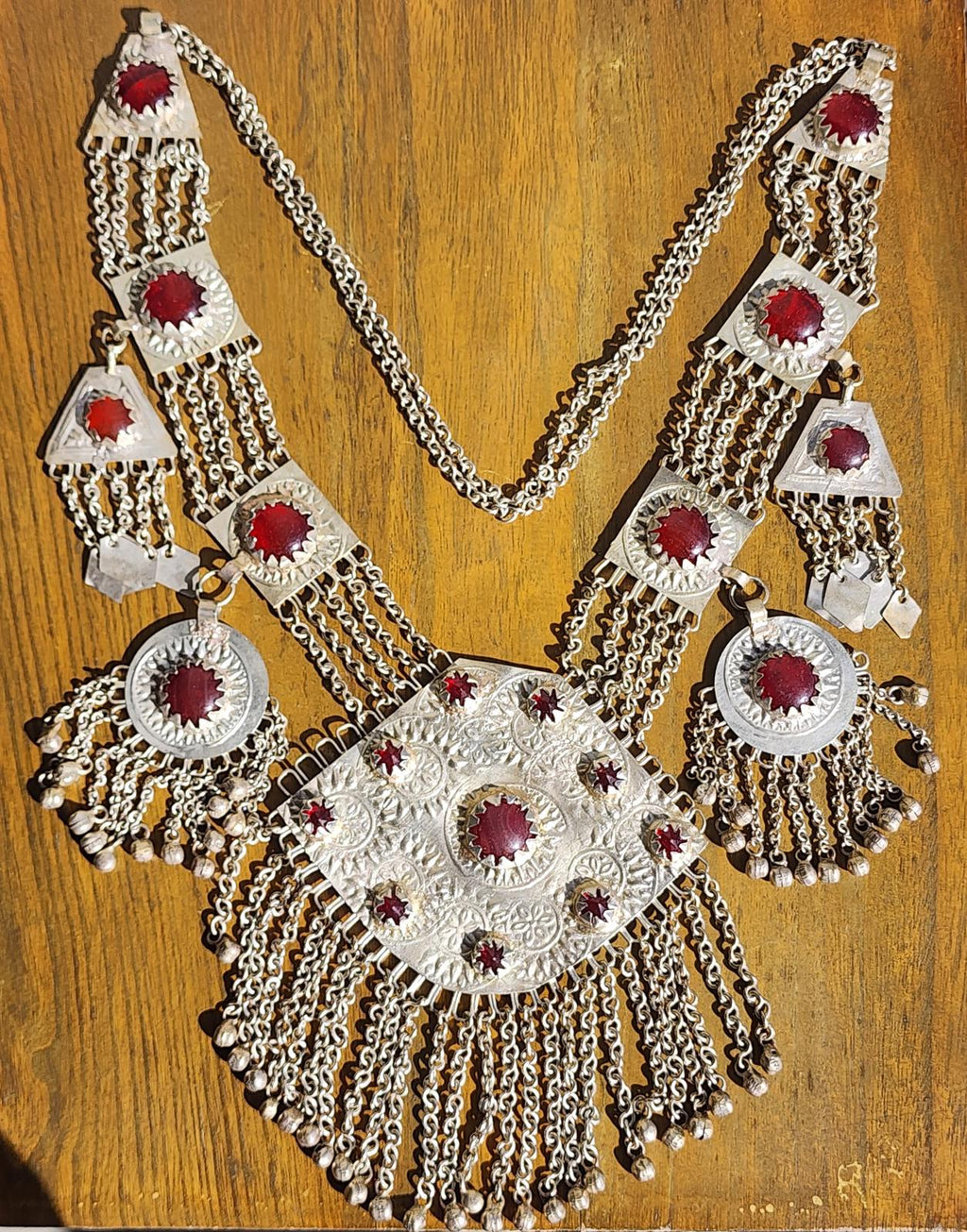 Vintage Turkmen Tribal Silver Carnelian Necklace 344g 11 Pendants Afghan Kuchi