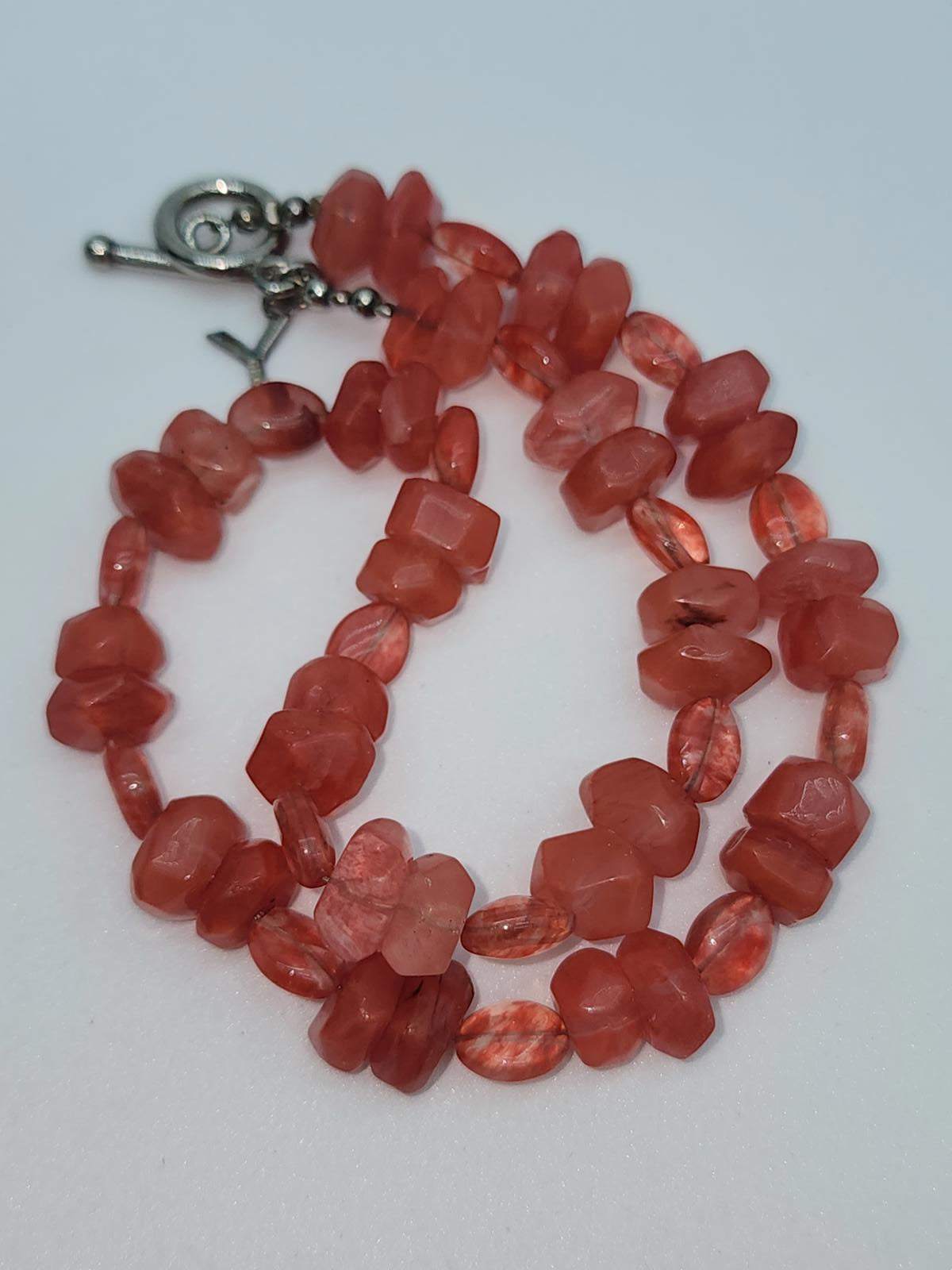 Cherry or Strawberry Quartz 925 Silver Necklace Dainty Pink Gemstone Jewelry