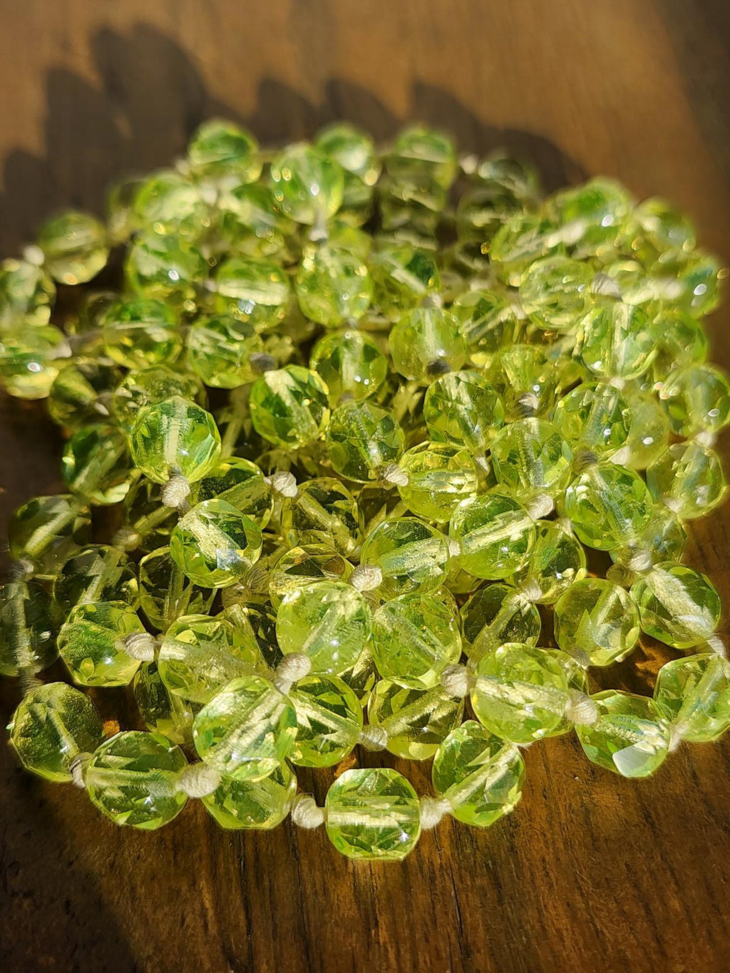 Vintage Yellow Uranium Glass Necklace 50" UV Glow Flapper Blacklight Jewelry