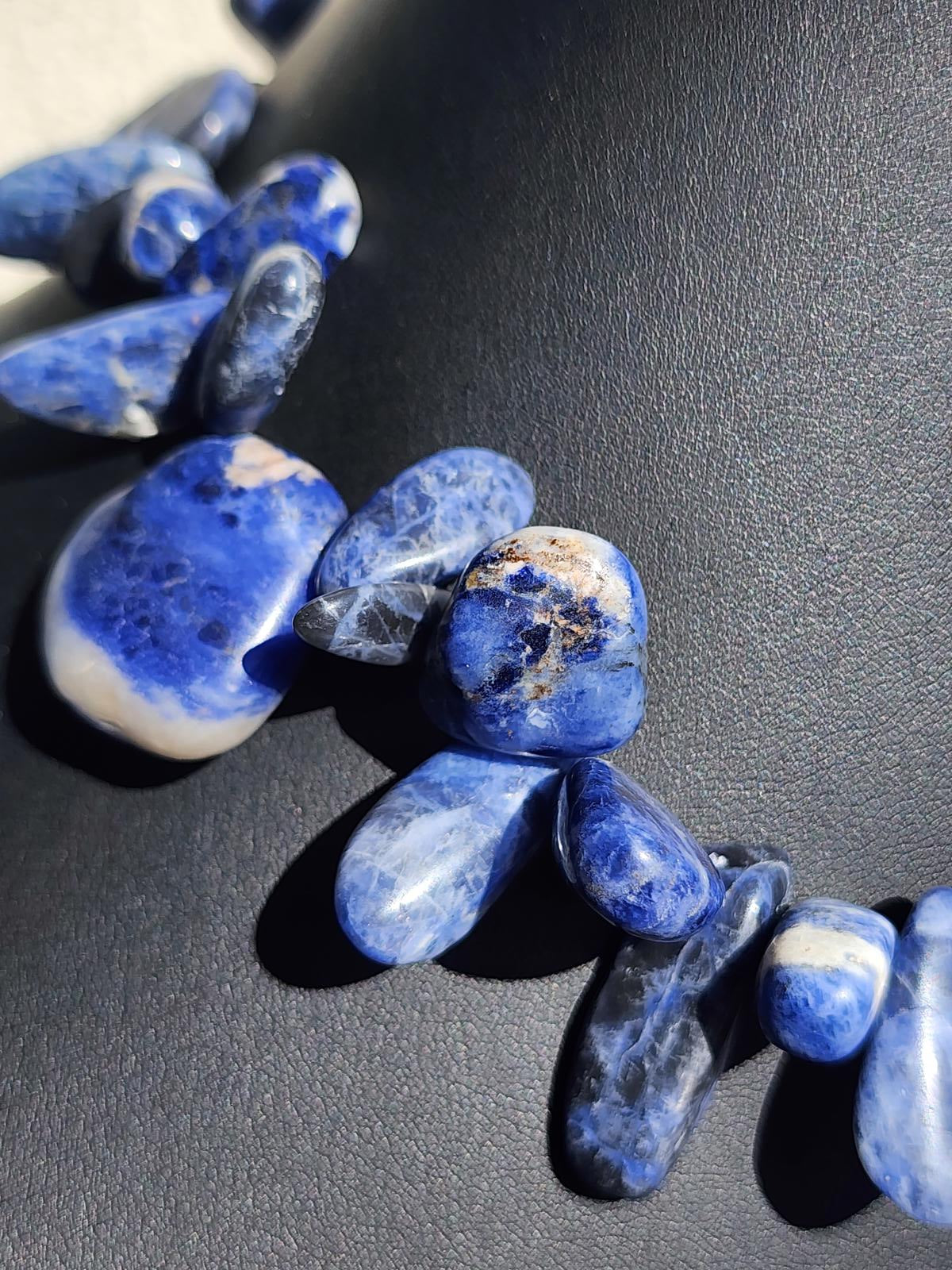 Chunky Sodalite Gemstone Necklace Blue Natural Stone Artisan Toggle Clasp