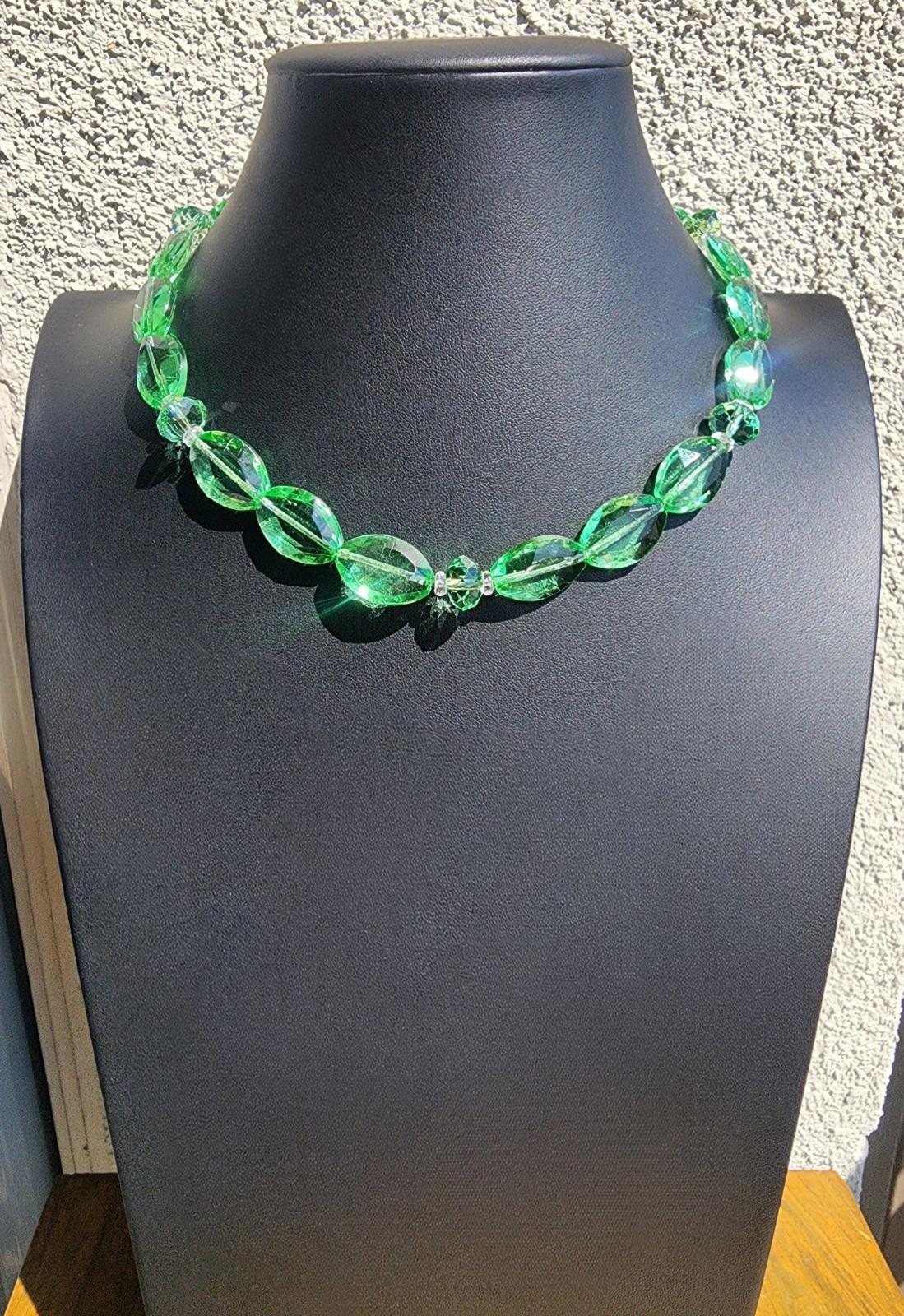 Vintage Uranium Glass Necklace | 14k Gold | Vaseline Green Czech Beads| Art Deco