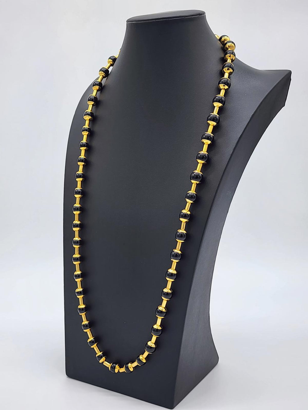 Vintage MMA Met Museum Gold Tone Black Onyx or Glass Bead Necklace Ancient Style