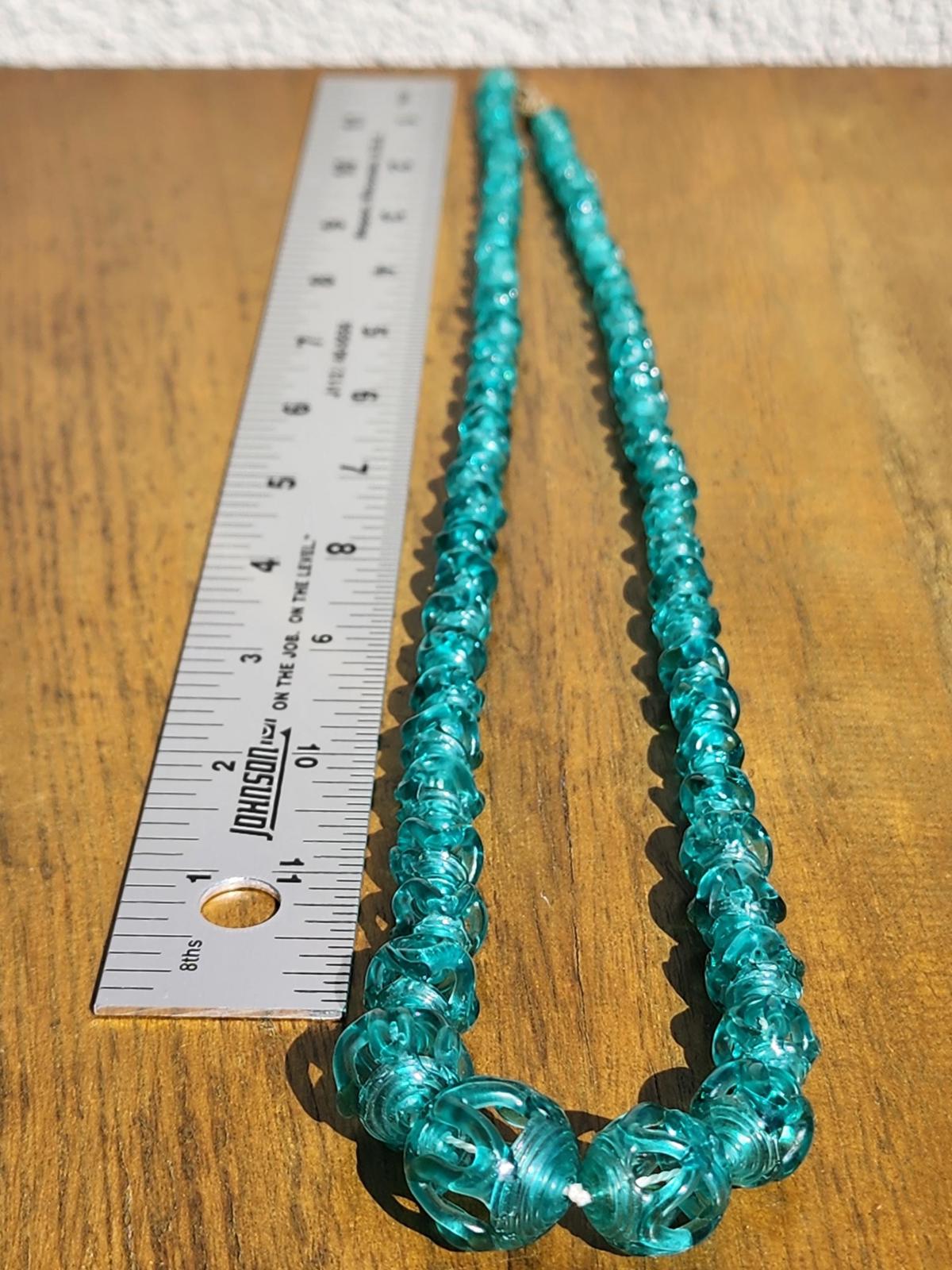 Rare Vintage Czech Bohemian Aquamarine Blue Art Glass Necklace 14K Gold Filled