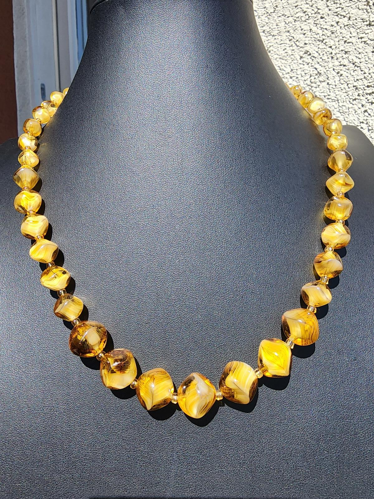 Rare Vintage Czech Amber Glass Marbled Necklace | Estate Sale | 1930's Art Deco