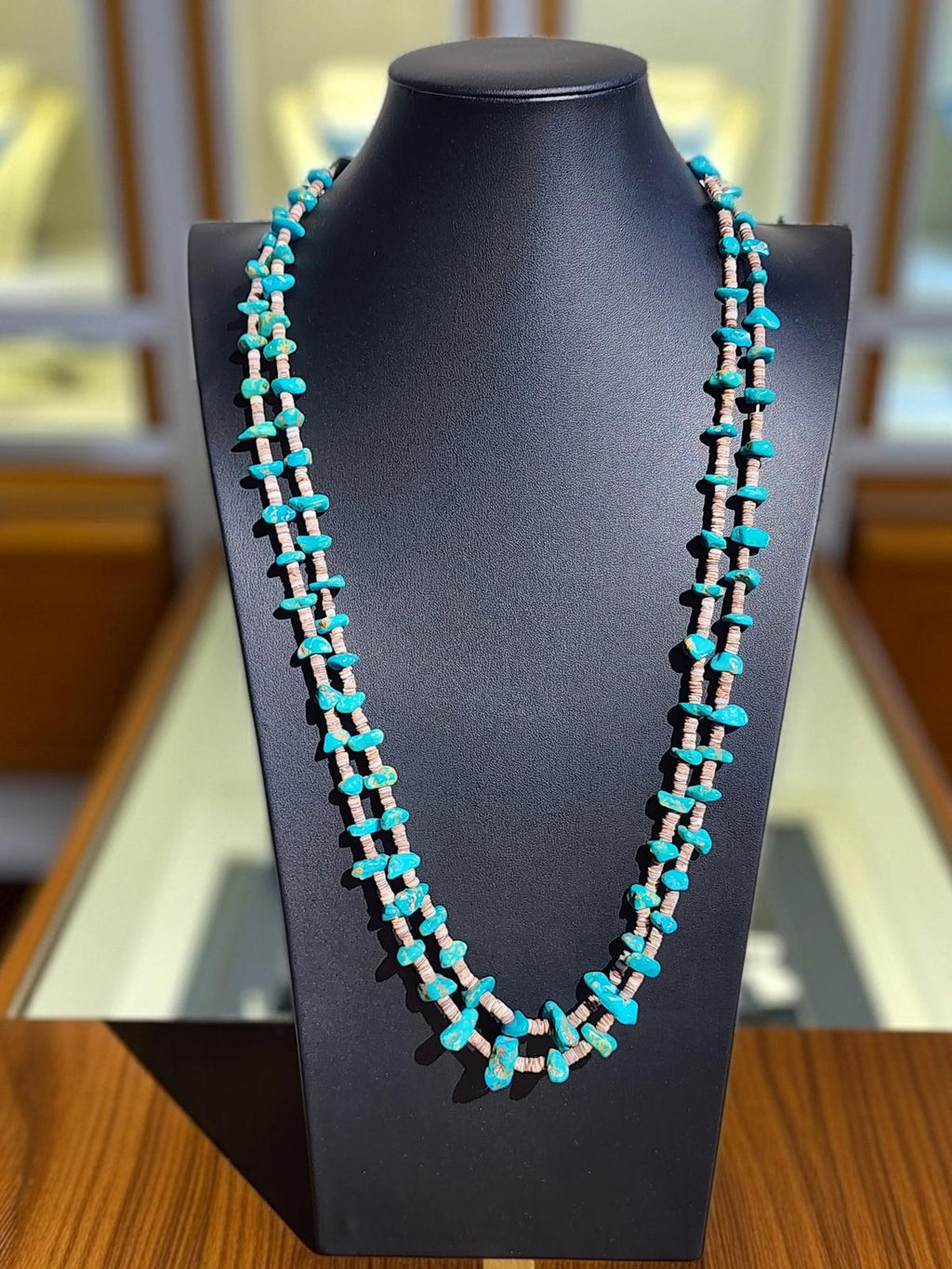 Native American Turquoise Heishi Necklace 2 Strand Sleeping Beauty Kingman 82g