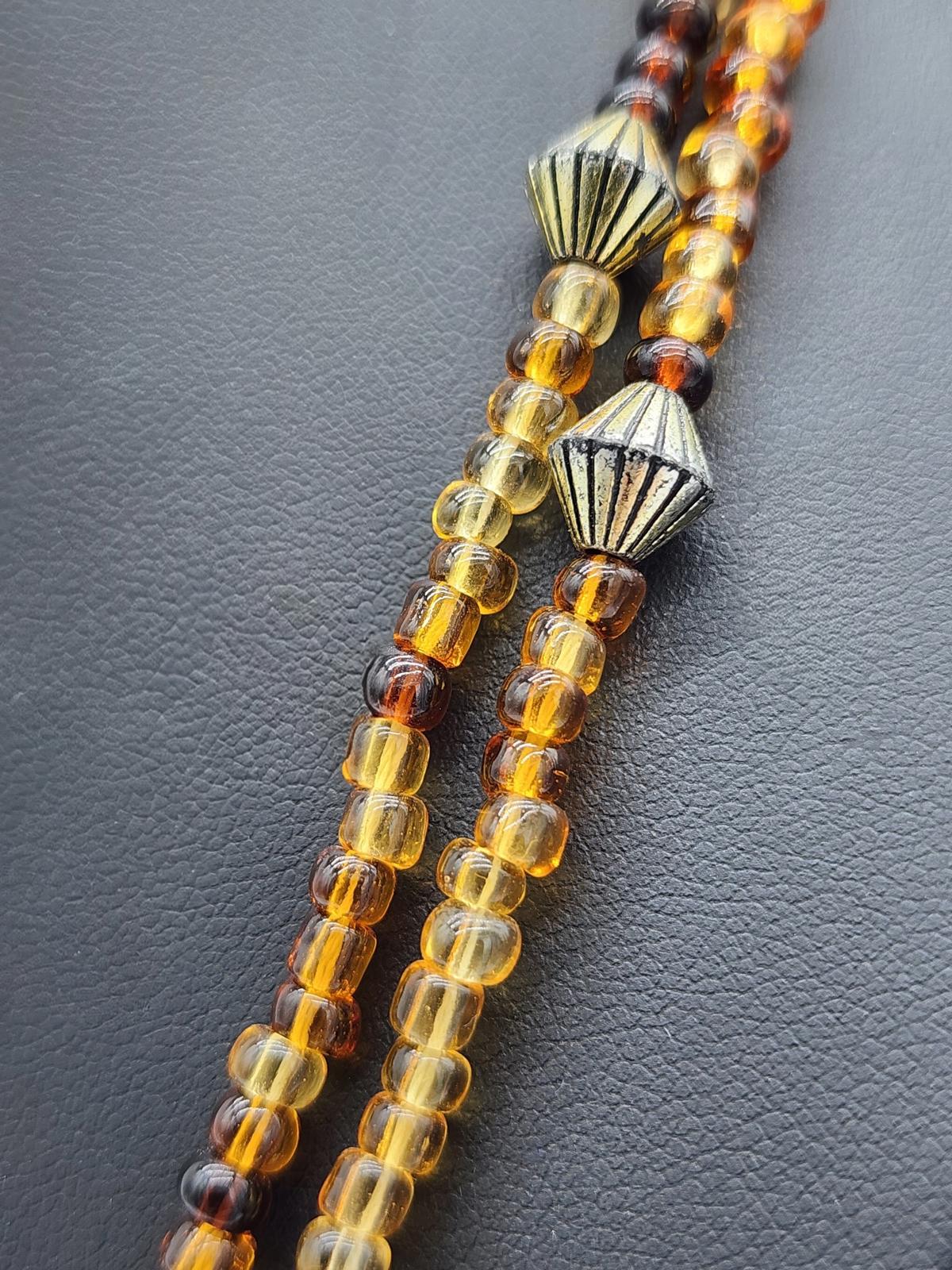 Amber Glass Necklace 41" Cognac Honey Multistrand Opera Length Beads Boho