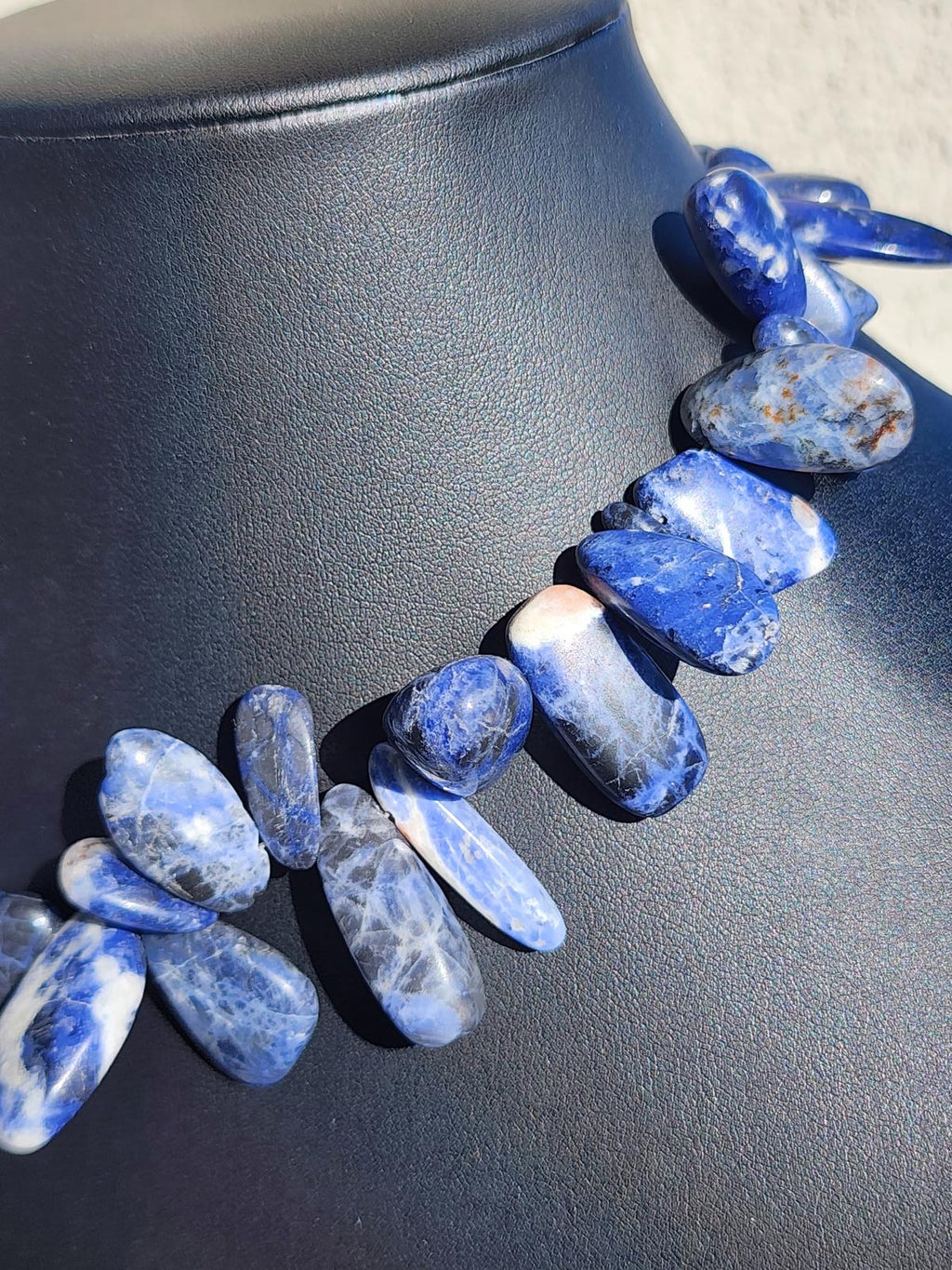 Chunky Sodalite Gemstone Necklace Blue Natural Stone Artisan Toggle Clasp