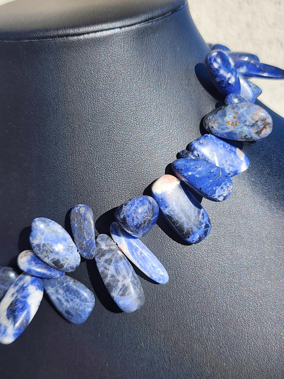 Chunky Sodalite Gemstone Necklace Blue Natural Stone Artisan Toggle Clasp