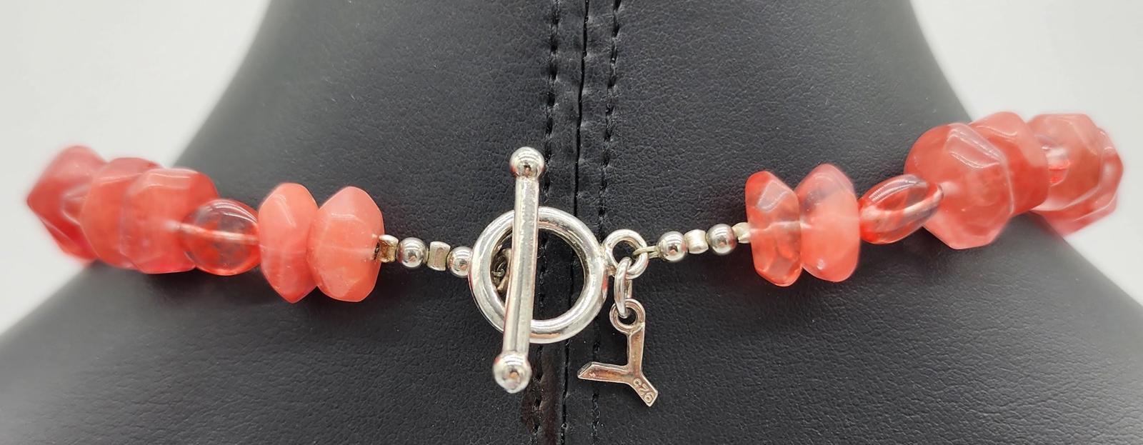 Cherry or Strawberry Quartz 925 Silver Necklace Dainty Pink Gemstone Jewelry