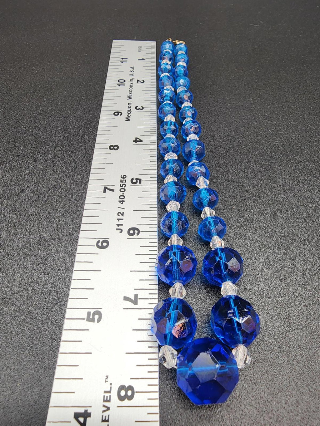 Vintage Cobalt Blue Uranium Czech Glass Necklace: Czechoslovakia Marked Clasp