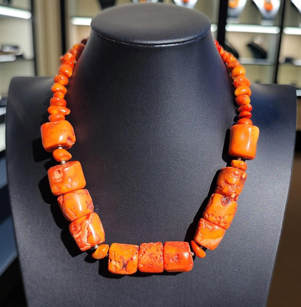Barse Chunky Coral Statement Necklace Marked Barse & 925 172 grams 20" Long