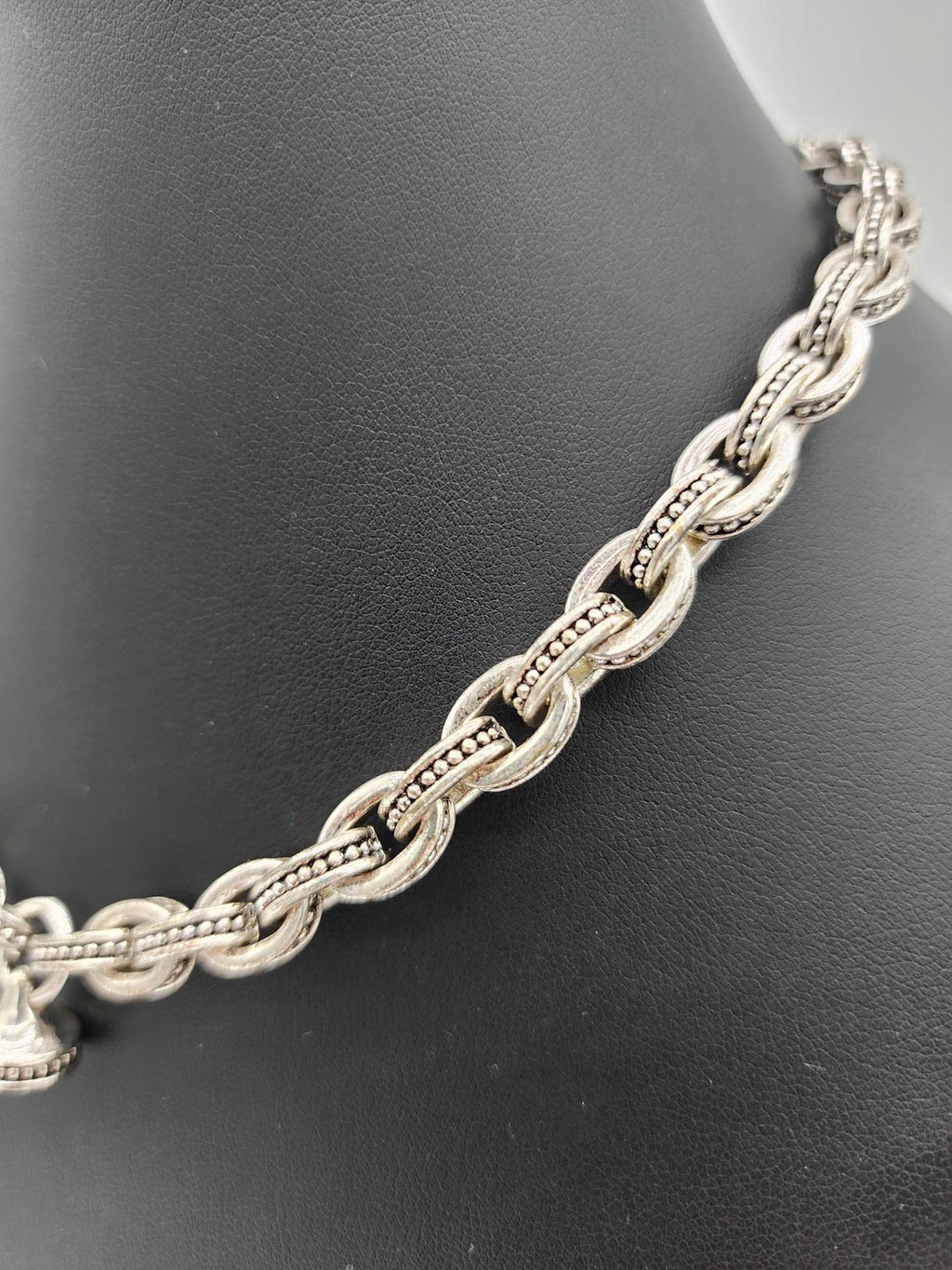 Vintage Marked Napier Silver Tone Beaded Link Chain Necklace 16–19" Adjustable