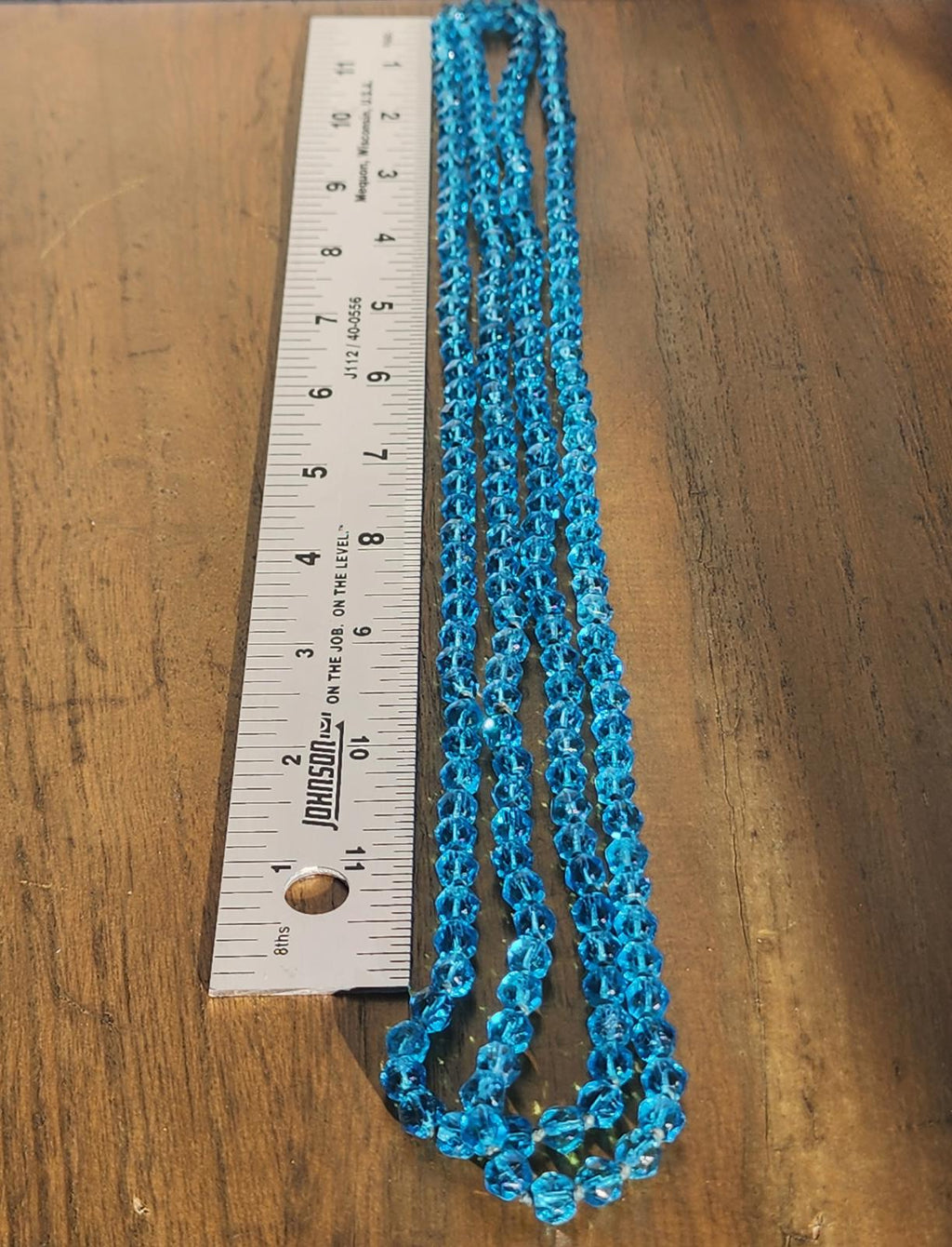 Rare Blue Uranium Glass Necklace 56" Flapper UV Czech 1920s Hand Knotted Beads
