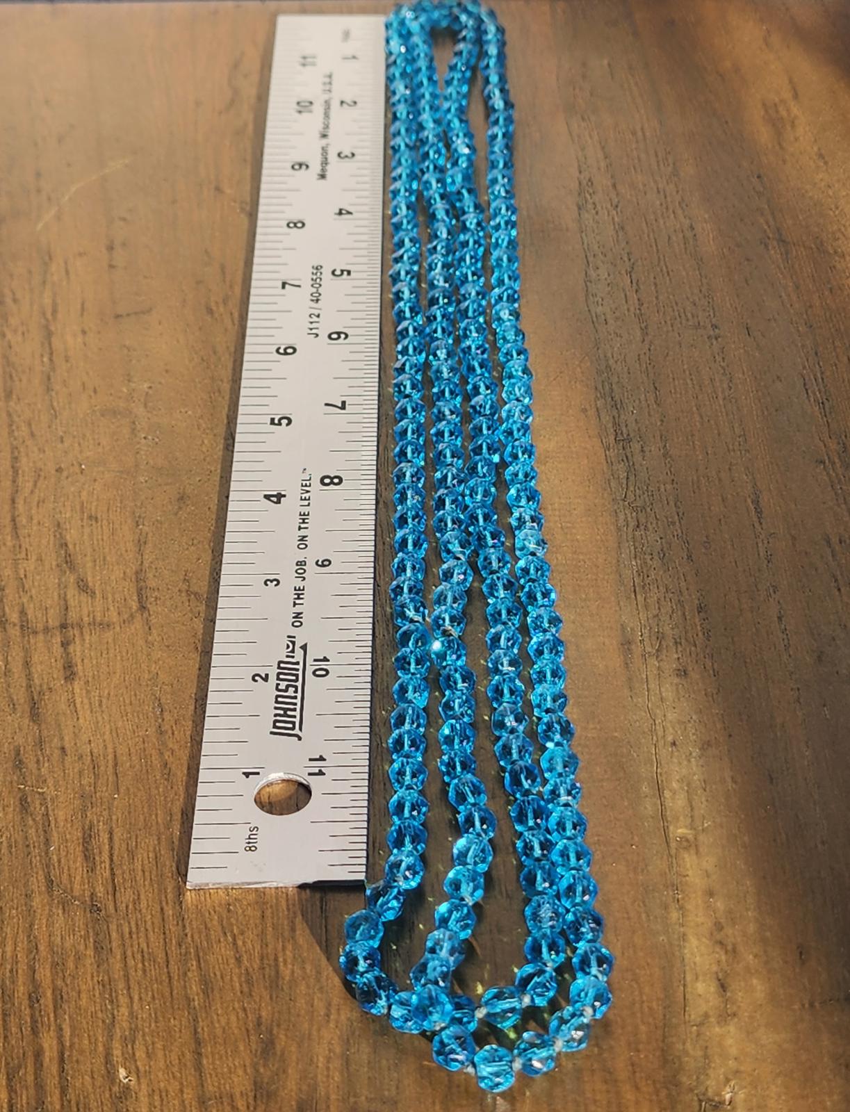 Rare Blue Uranium Glass Necklace 56" Flapper UV Czech 1920s Hand Knotted Beads