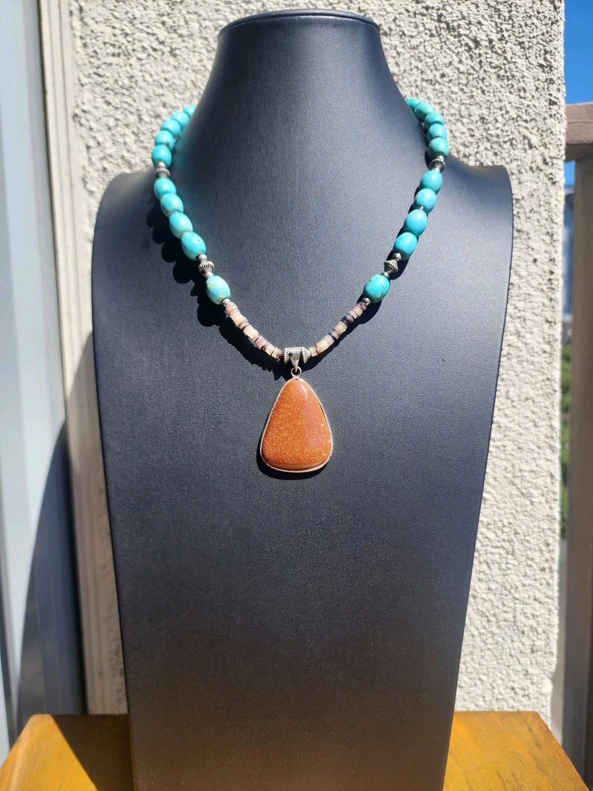Genuine Turquoise Necklace | Goldstone Pendant | Southwest/Native American Style