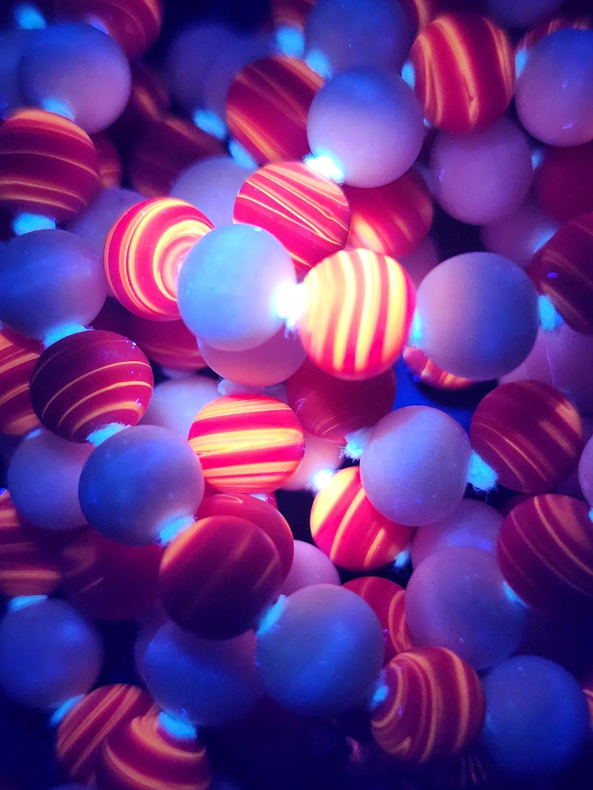 Vintage Marked Japan Cherry Swirl Glass Necklace | UV Reactive 62" Cadmium 1950s