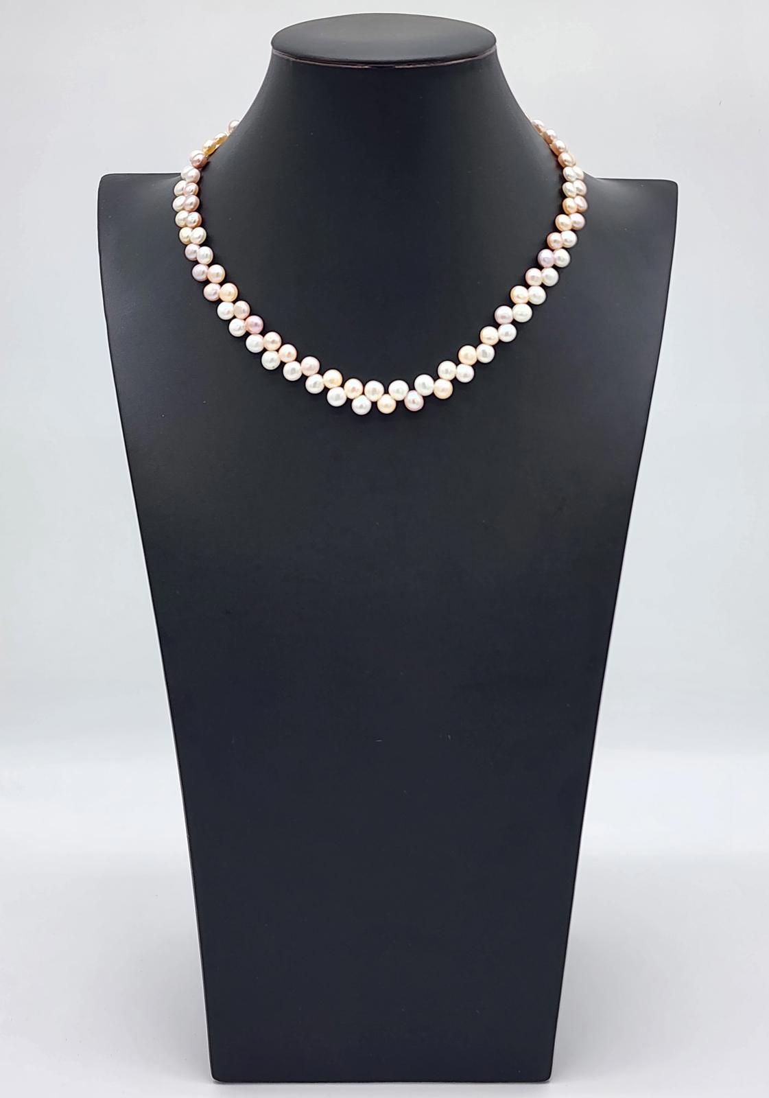 Freshwater Coin Pearl Necklace 18" 22g Double Strand Sterling Silver Multicolor