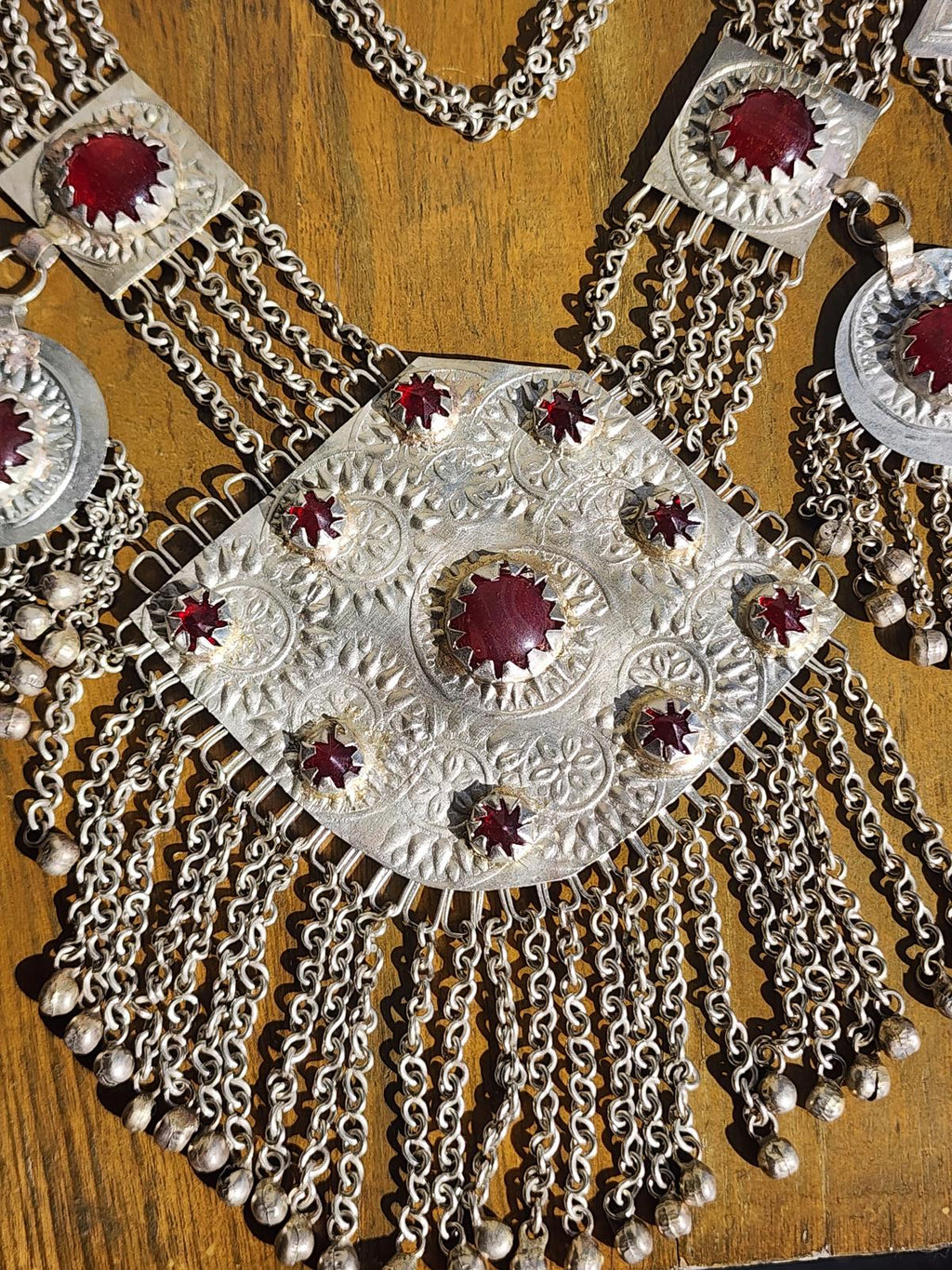 Vintage Turkmen Tribal Silver Carnelian Necklace 344g 11 Pendants Afghan Kuchi
