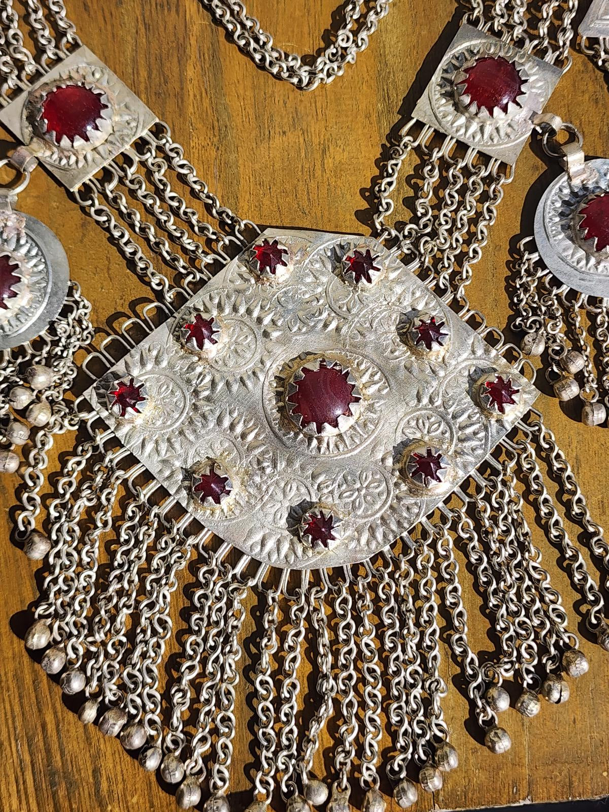 Vintage Turkmen Tribal Silver Carnelian Necklace 344g 11 Pendants Afghan Kuchi