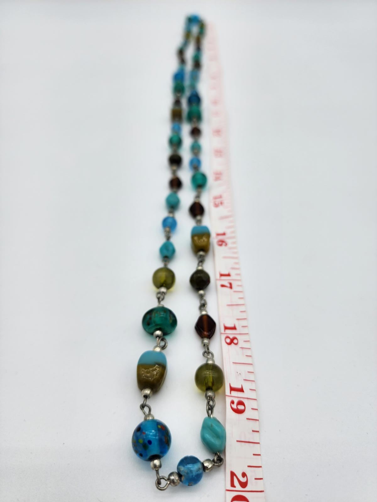 Artisan Lampwork Glass Necklace Murano Style Aqua Teal Blue Y2K Frit Beads