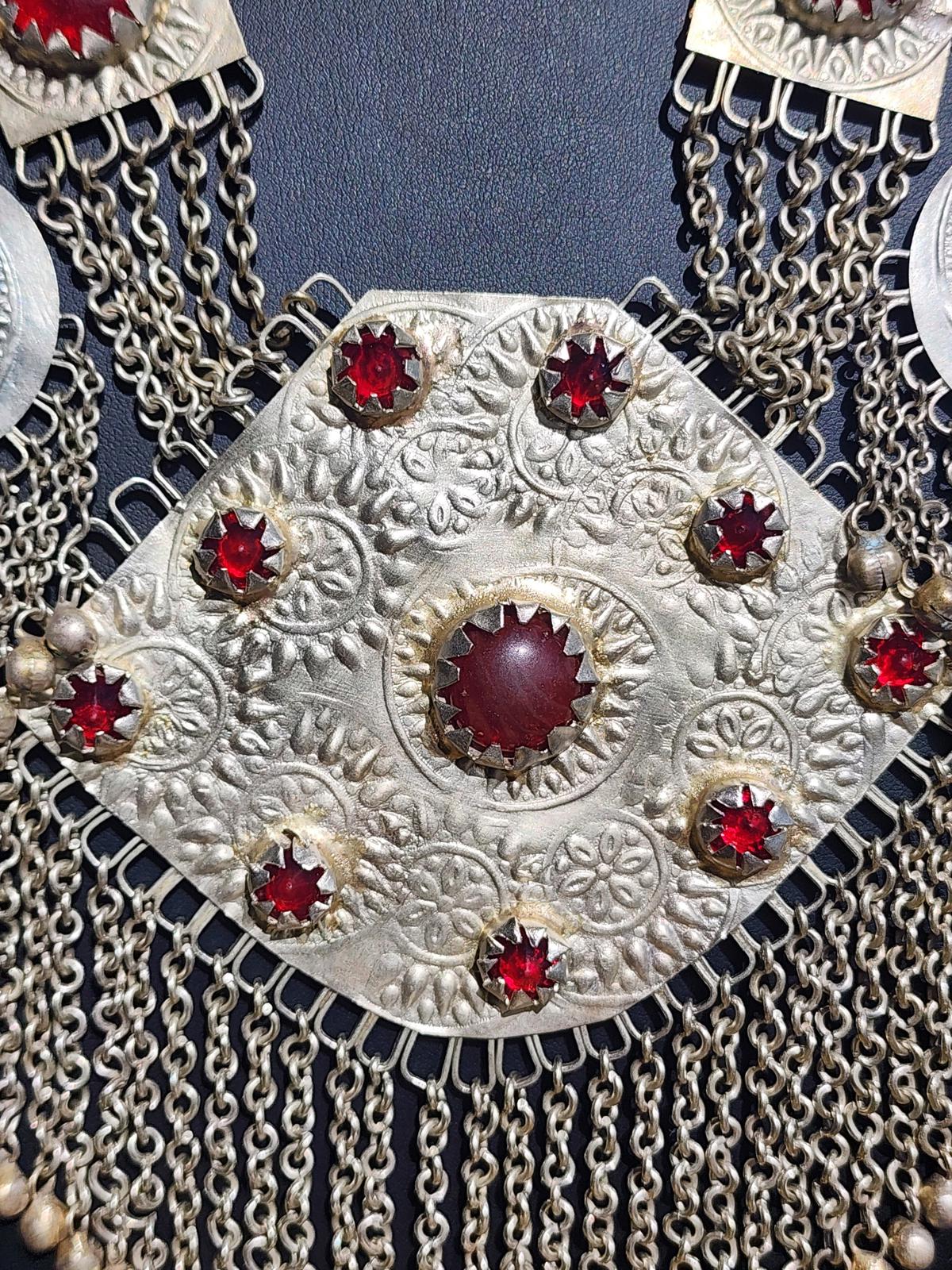 Vintage Turkmen Tribal Silver Carnelian Necklace 344g 11 Pendants Afghan Kuchi