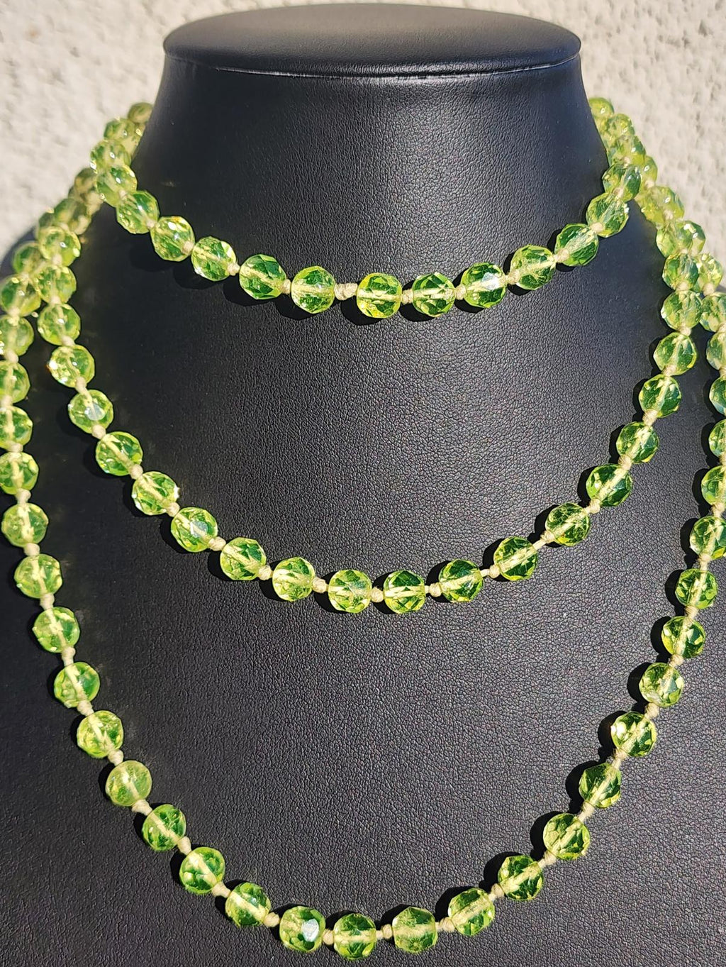 Vintage Yellow Uranium Glass Necklace 50" UV Glow Flapper Blacklight Jewelry