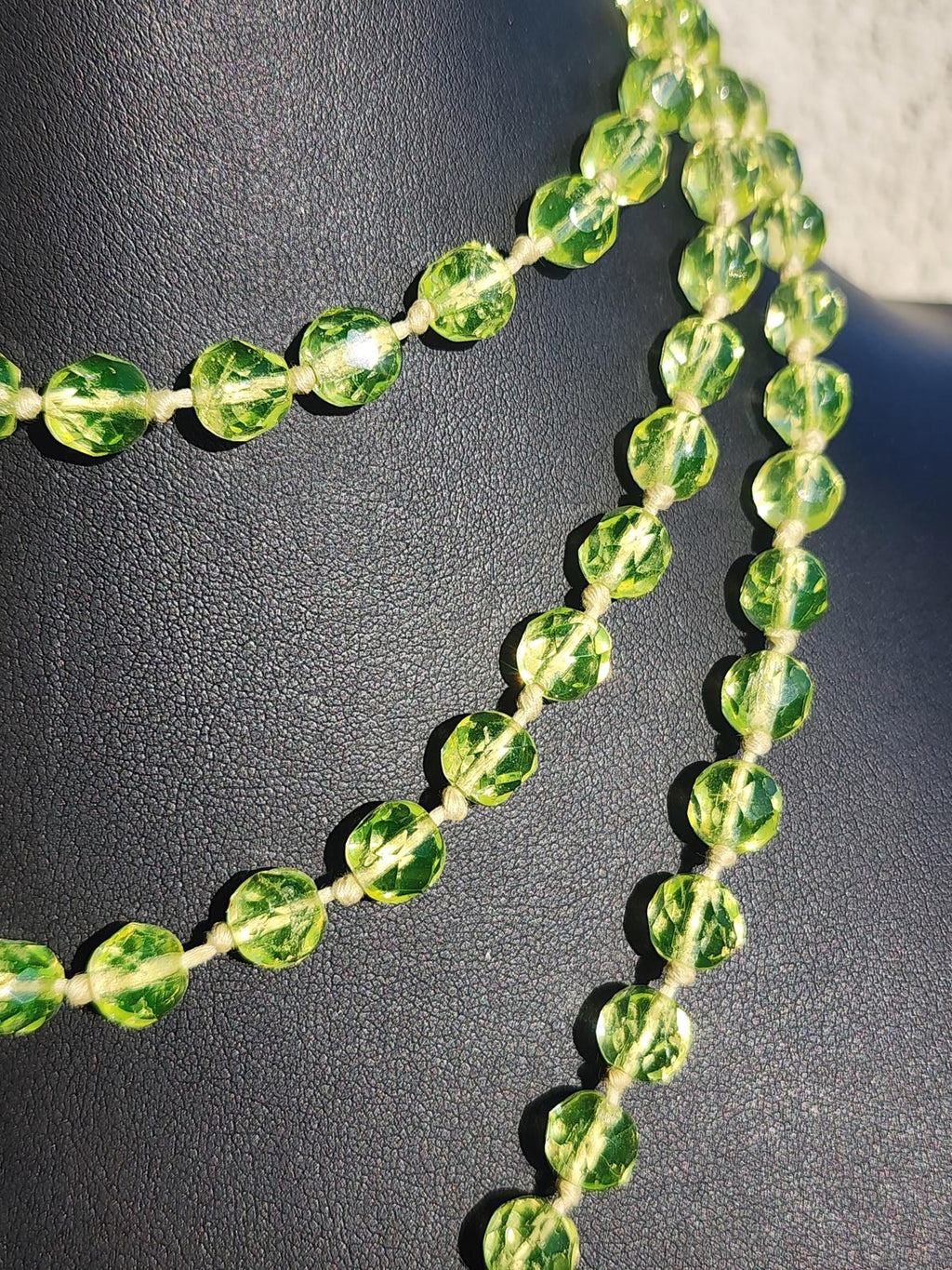 Vintage Yellow Uranium Glass Necklace 50" UV Glow Flapper Blacklight Jewelry