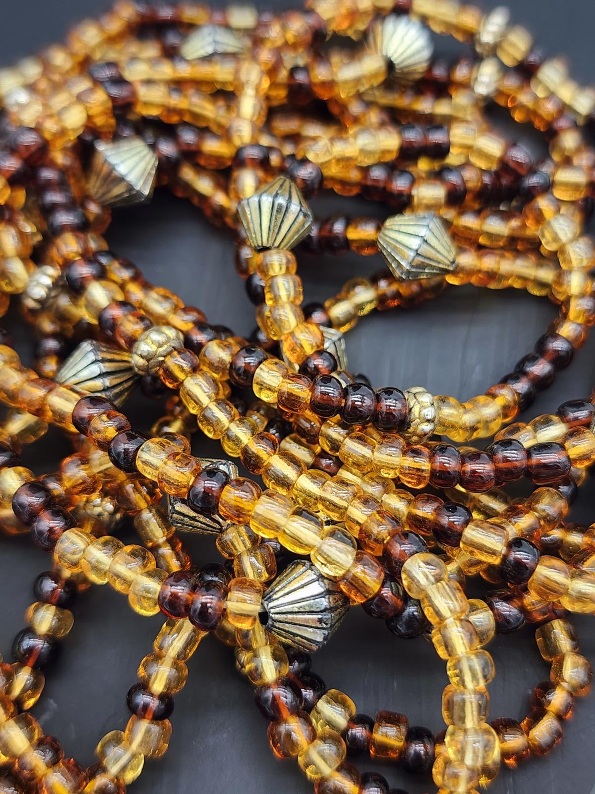 Amber Glass Necklace 41" Cognac Honey Multistrand Opera Length Beads Boho