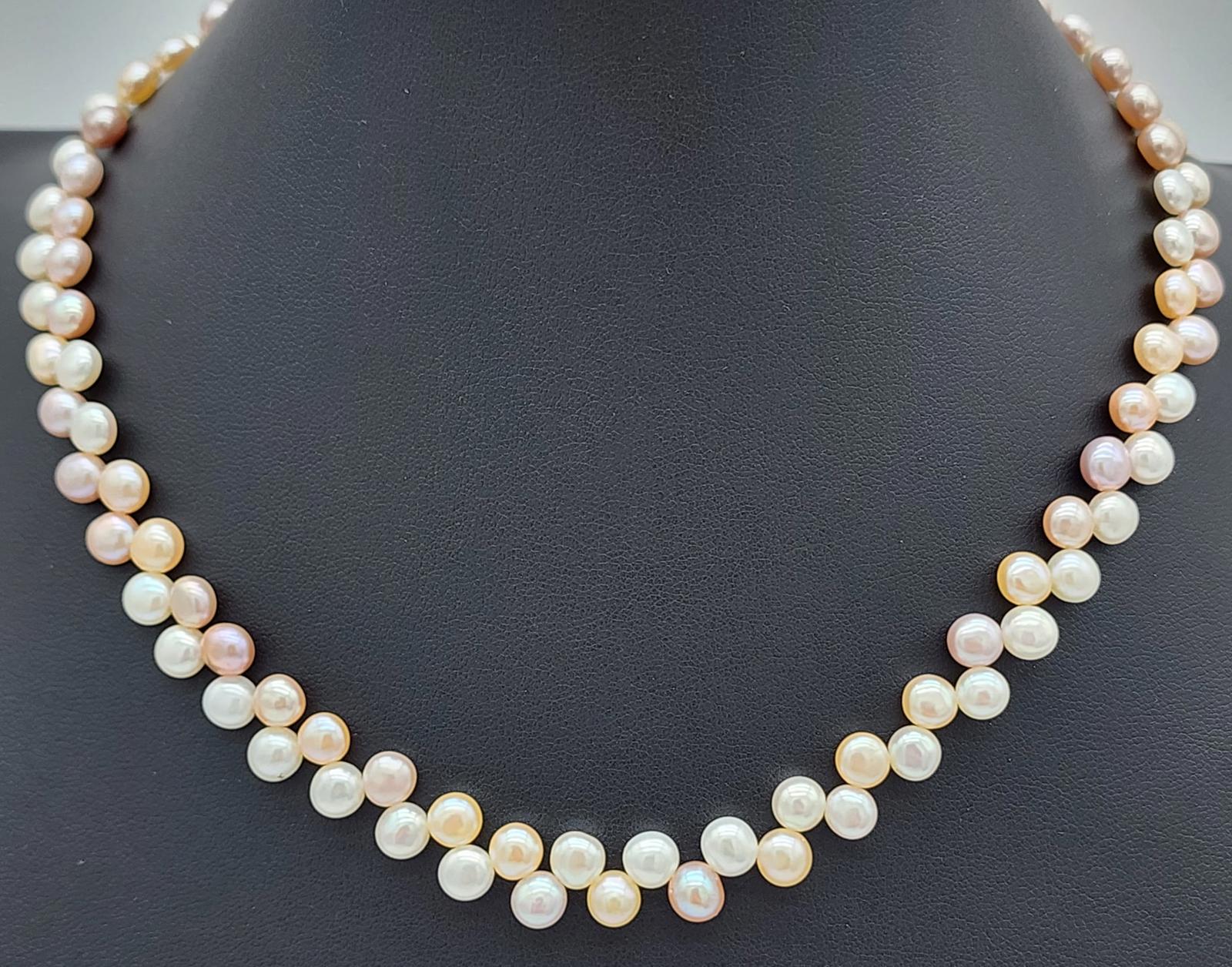 Freshwater Coin Pearl Necklace 18" 22g Double Strand Sterling Silver Multicolor