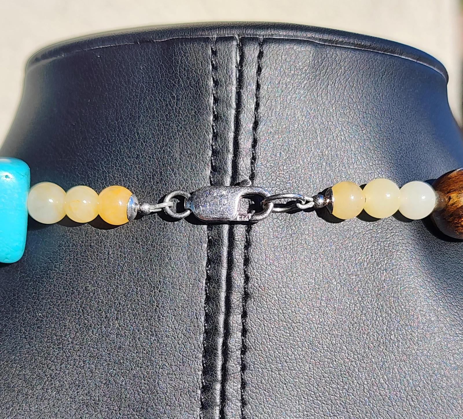 Genuine Chunky Turquoise Southwest Necklace Silver 925 w Tiger’s Eye 284g
