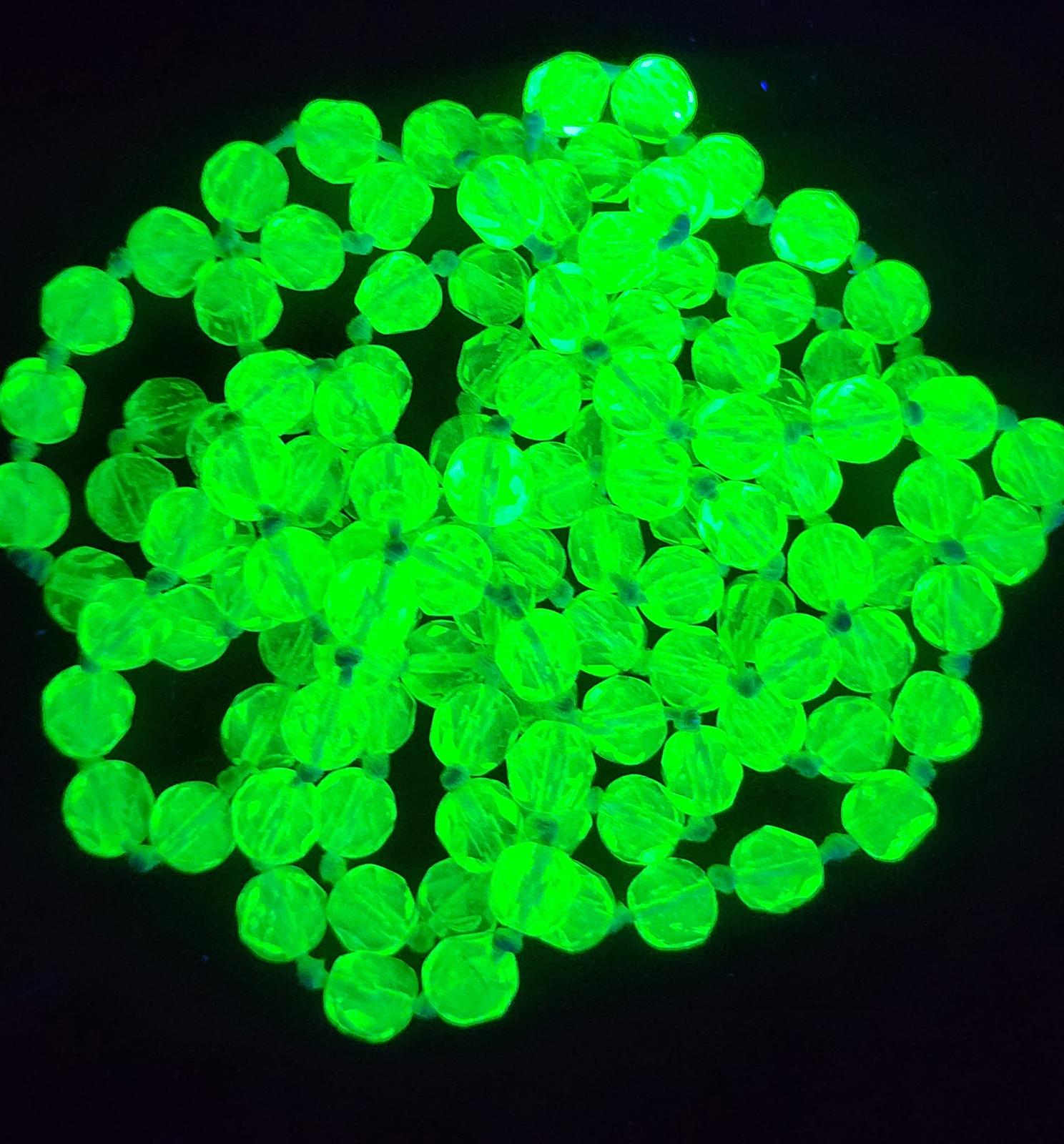 Vintage Yellow Uranium Glass Necklace 50" UV Glow Flapper Blacklight Jewelry