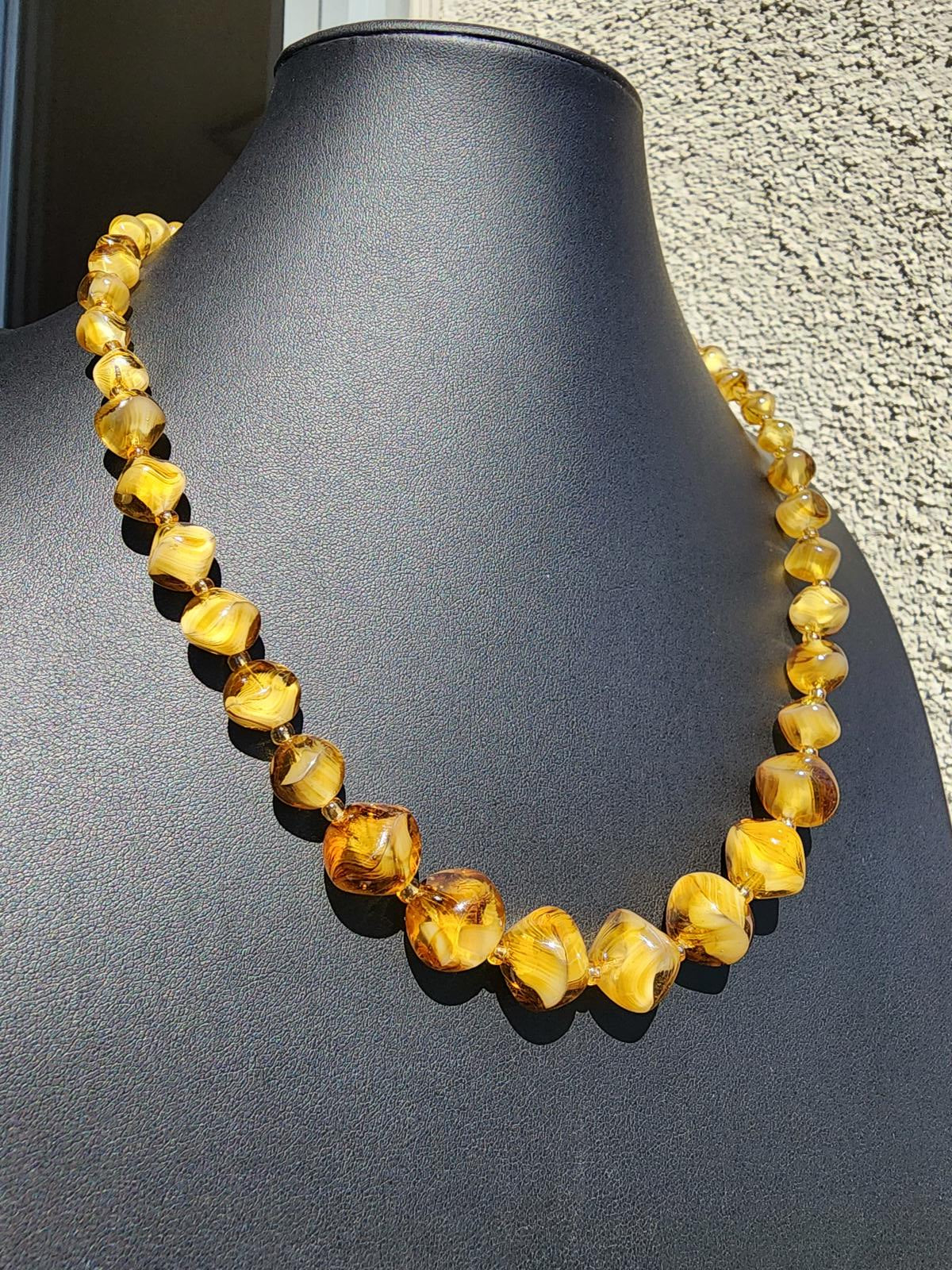 Rare Vintage Czech Amber Glass Marbled Necklace | Estate Sale | 1930's Art Deco