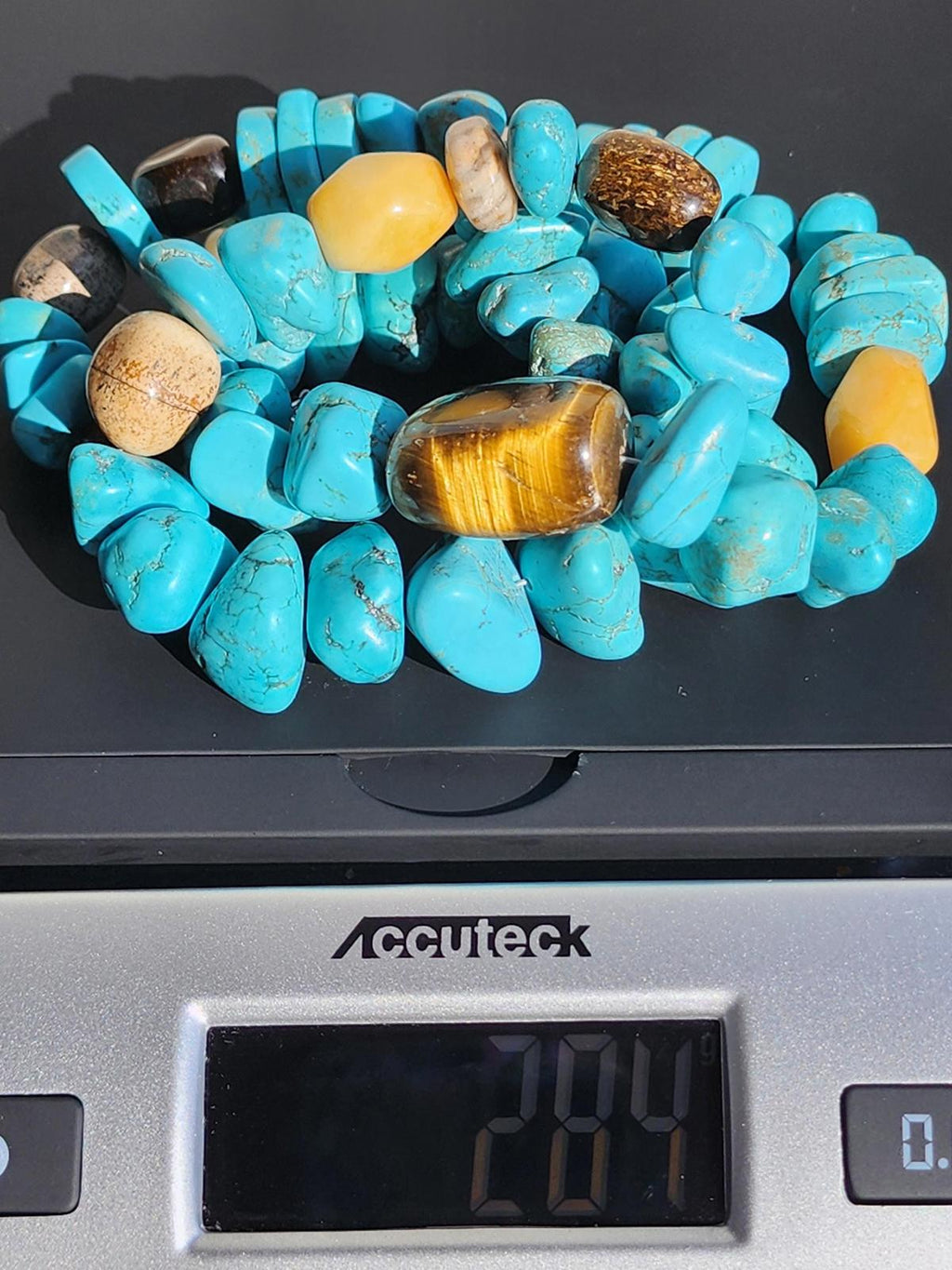 Genuine Chunky Turquoise Southwest Necklace Silver 925 w Tiger’s Eye 284g