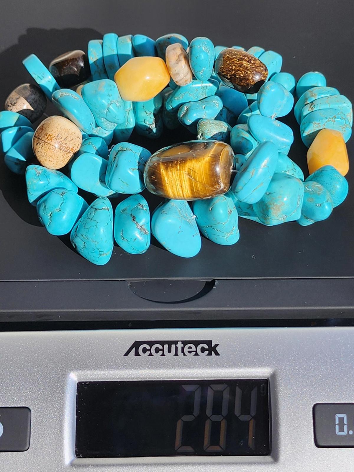 Genuine Chunky Turquoise Southwest Necklace Silver 925 w Tiger’s Eye 284g